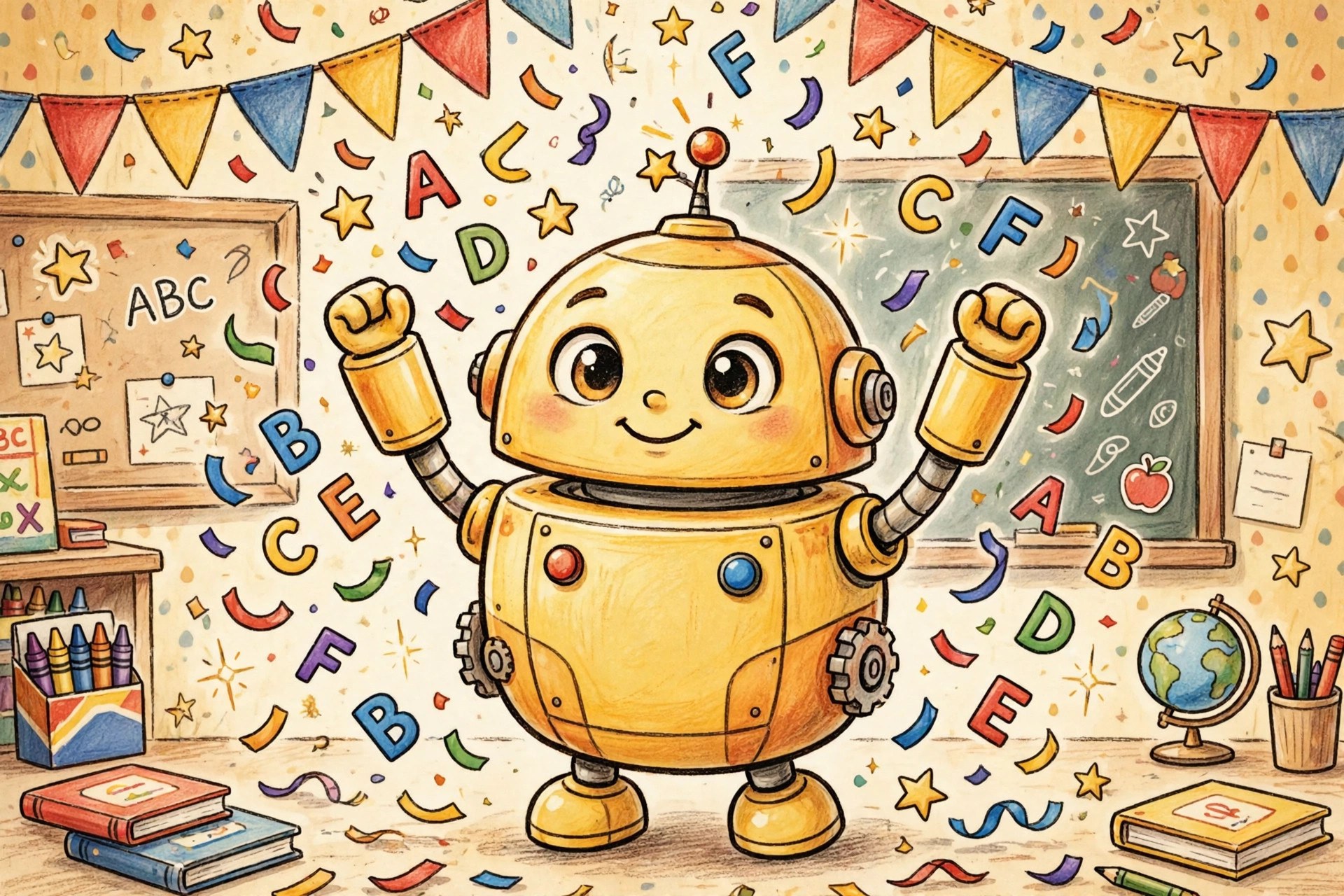 AI-generated illustration of the fictional Vizlings English-lessons helper persona Learn English
