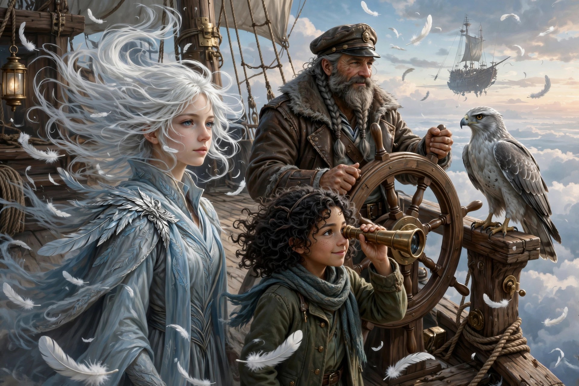 AI-generated dramatization art: Leyra with Bram, Wren and Sefra