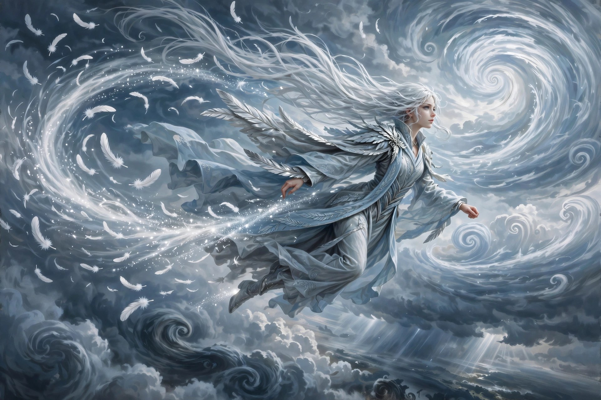 AI-generated dramatization art: Leyra current-riding