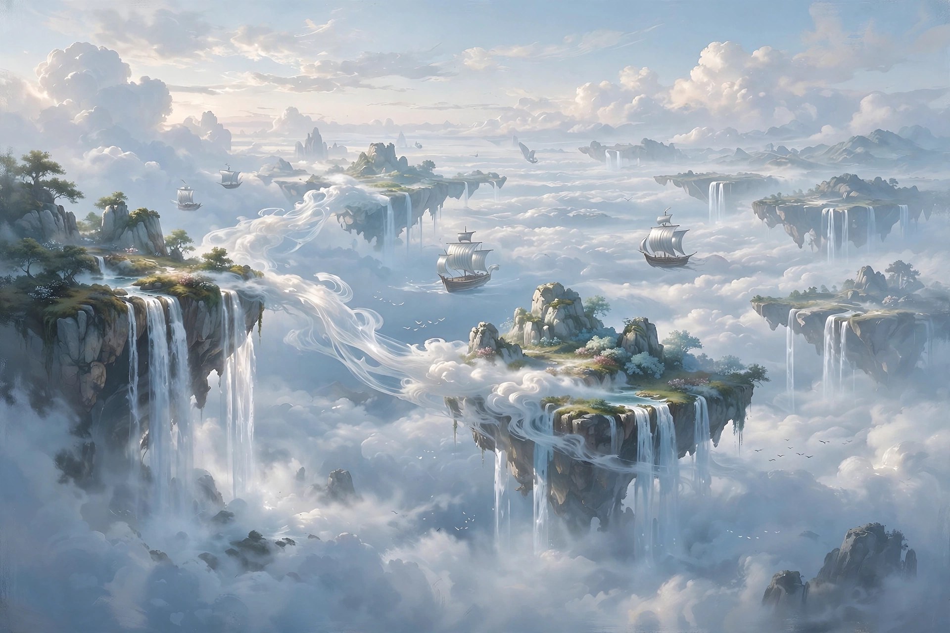 AI-generated dramatization art: floating islands