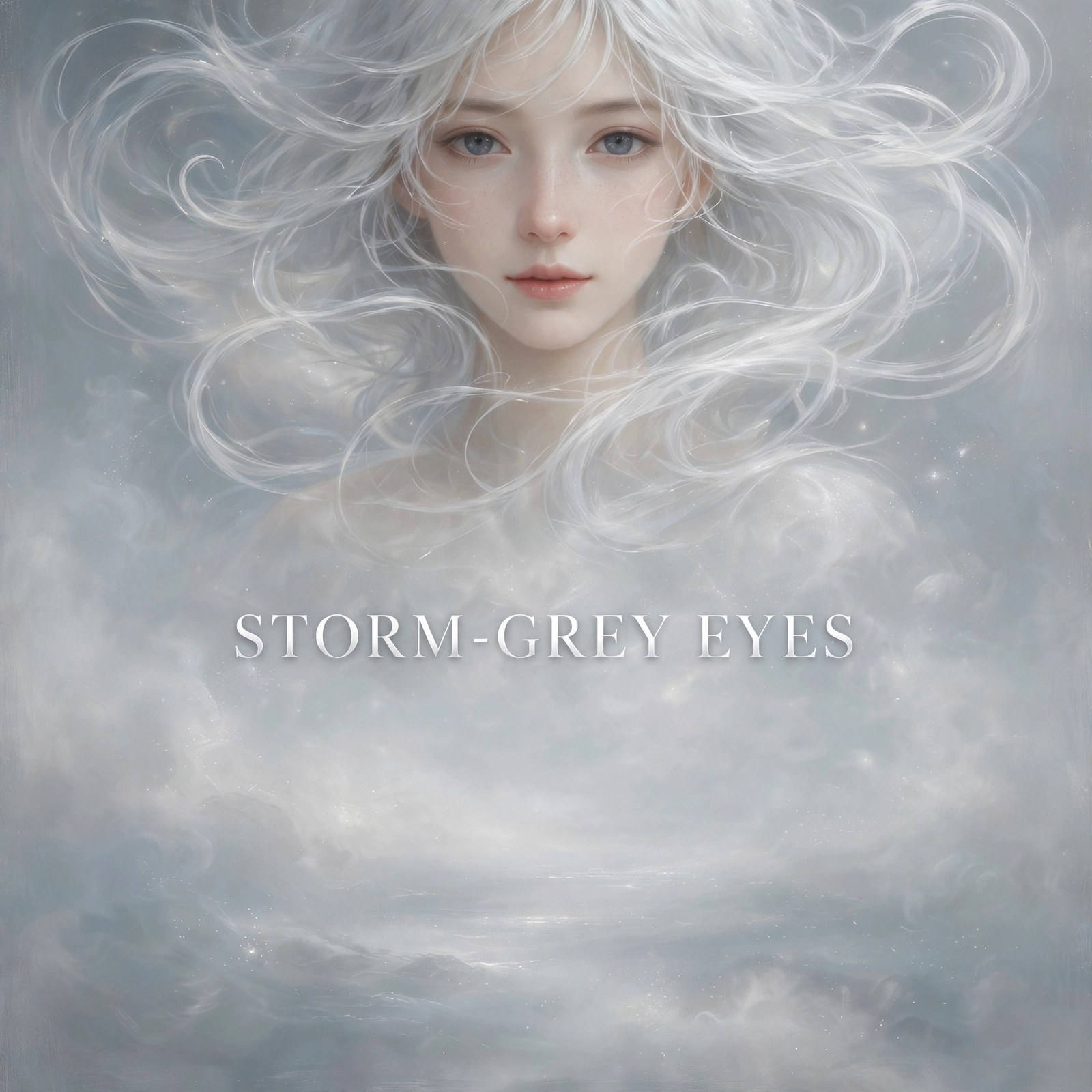 AI-generated dramatization art, downloadable social image: Storm-Grey Eyes