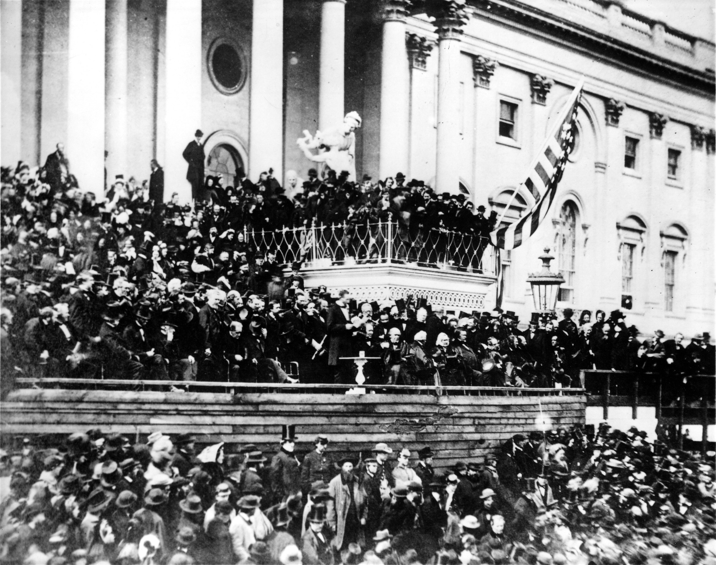 Lincoln delivering the Second Inaugural Address, March 4, 1865 (photograph; John Wilkes Booth is in the crowd)