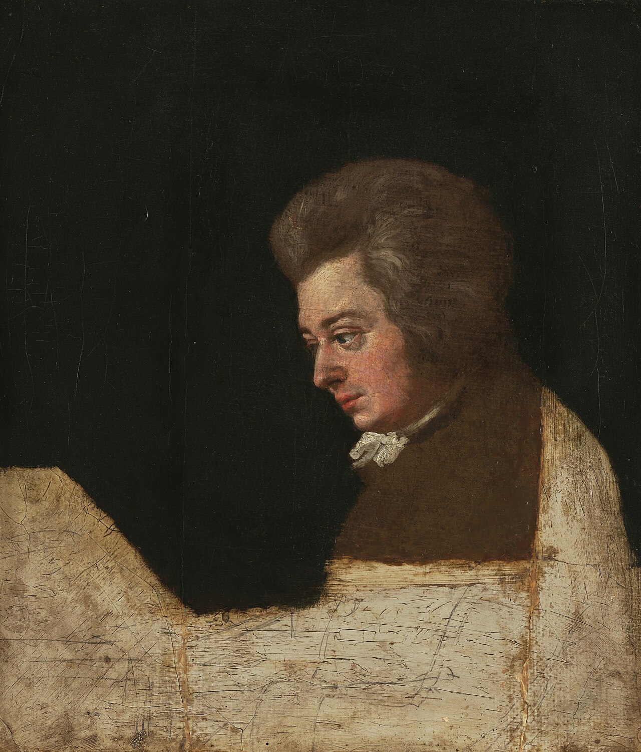 Unfinished portrait of Wolfgang Amadeus Mozart by Joseph Lange, 1789