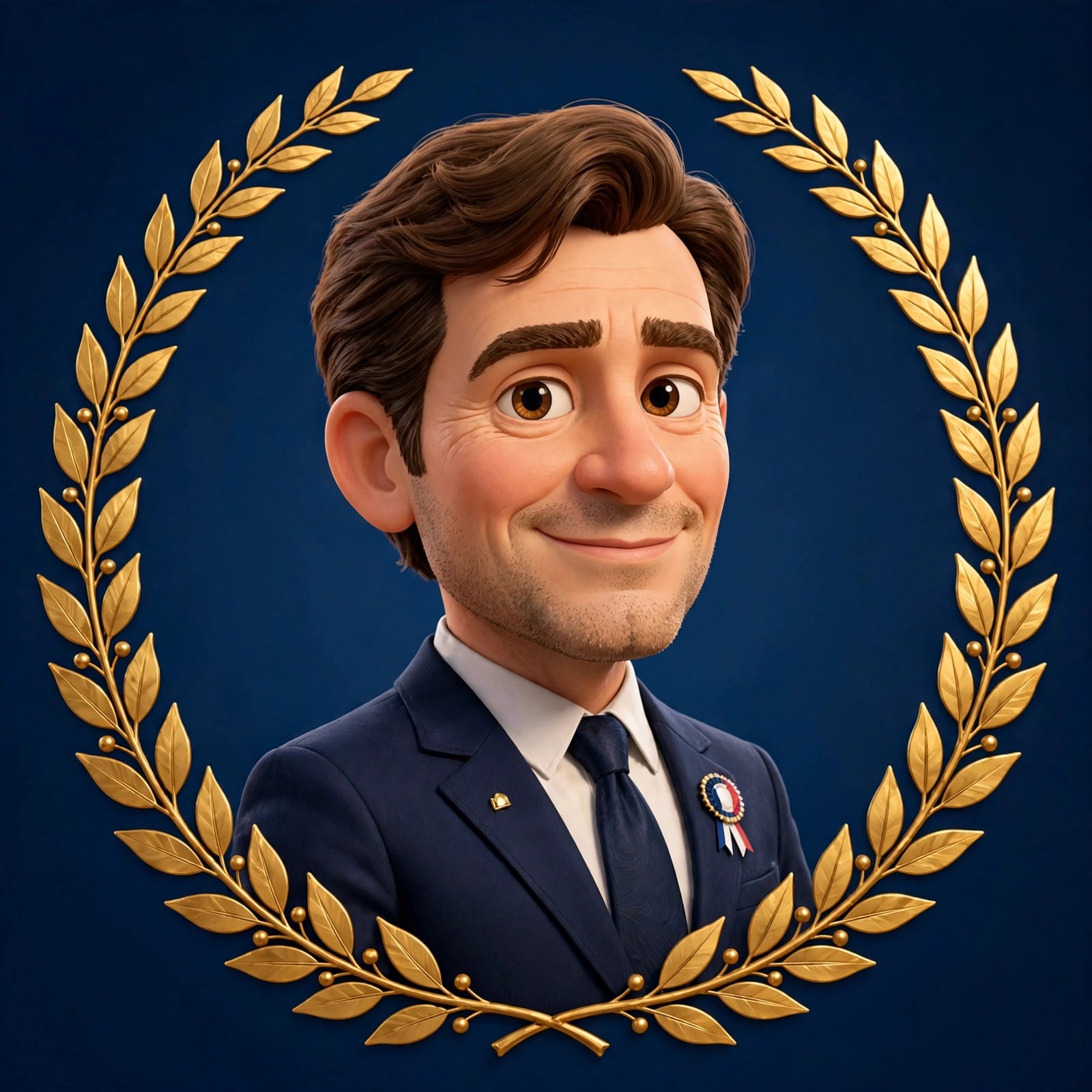 Digital Macron gold-laurel portrait