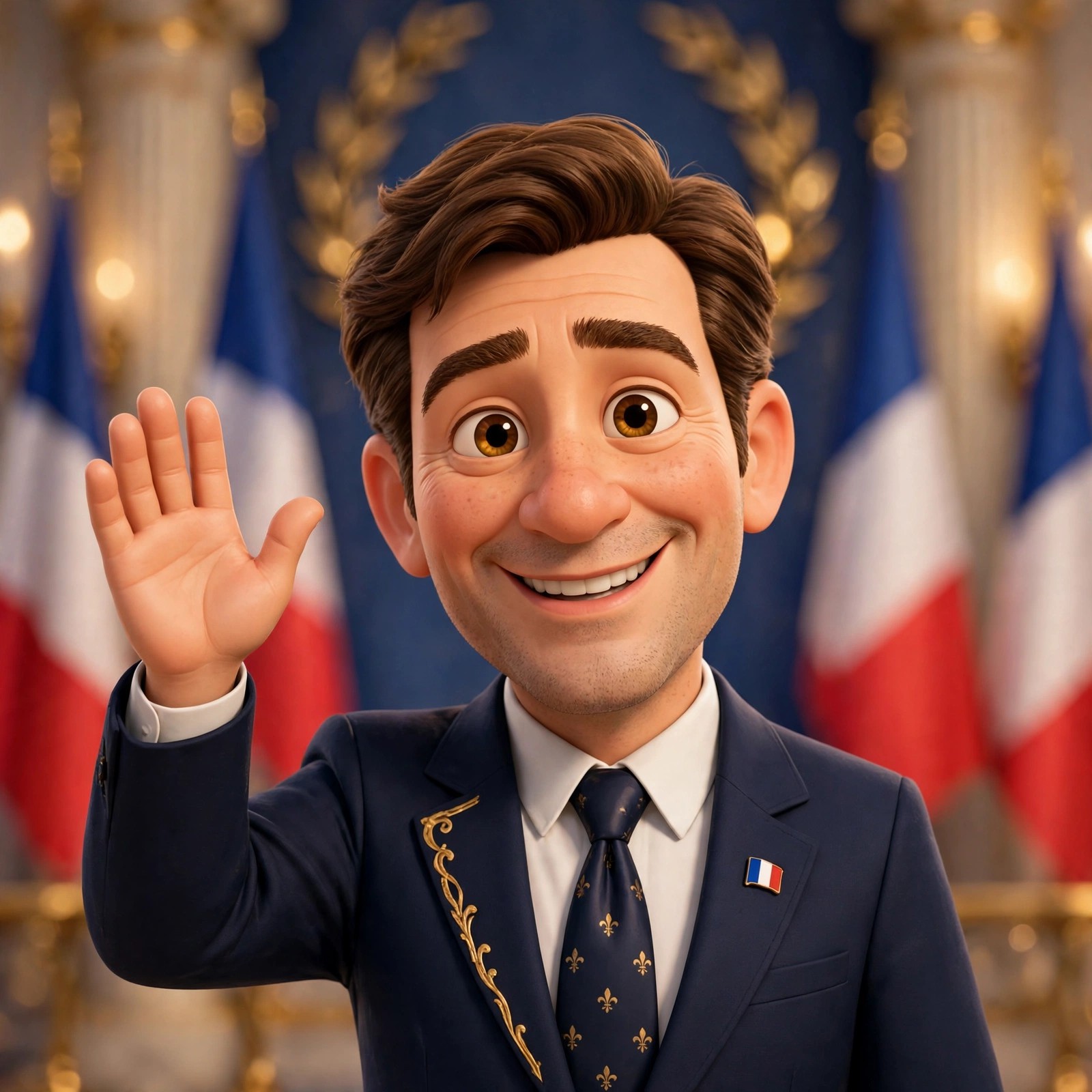The Digital Macron character waving
