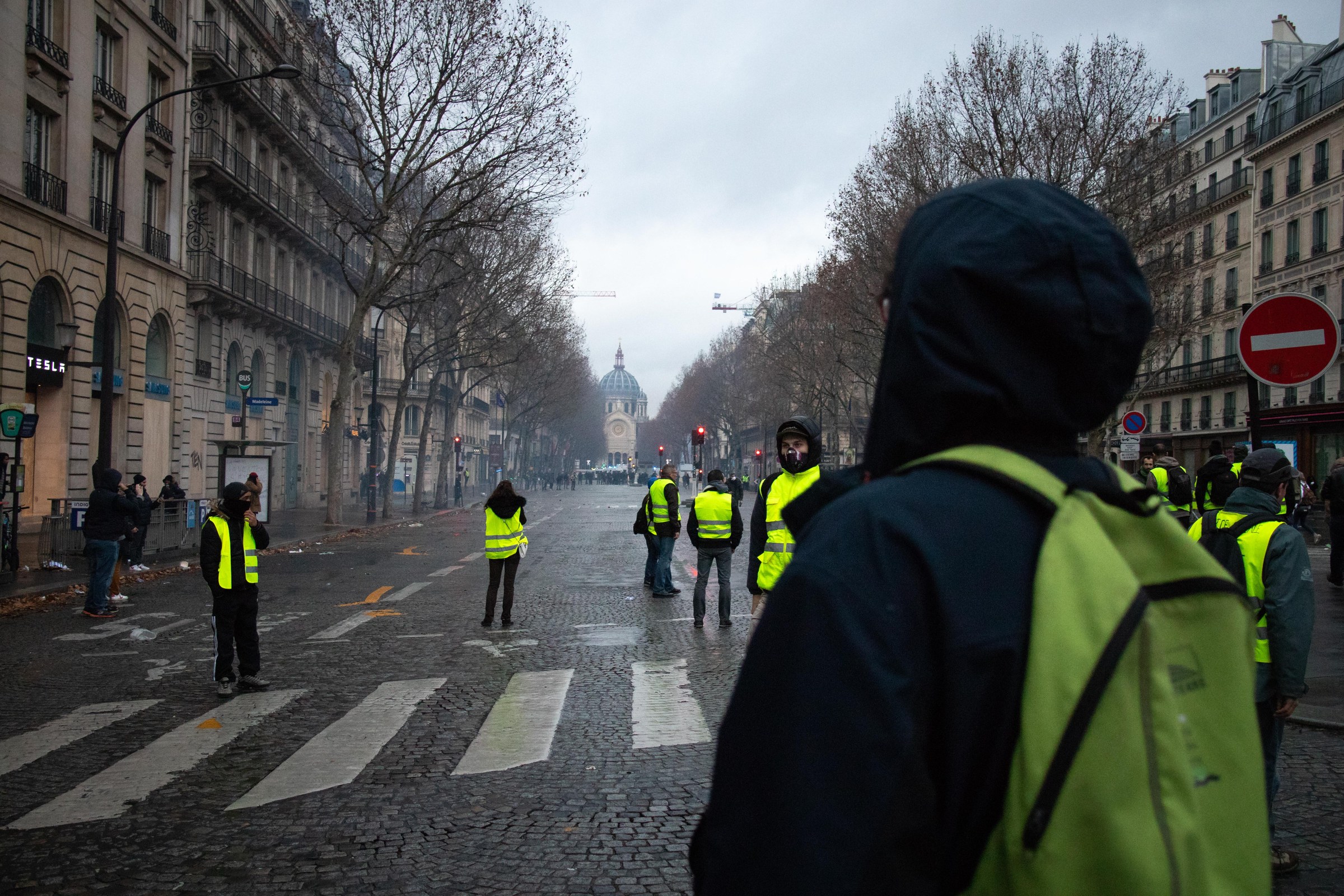 Yellow-vest (gilets jaunes) demonstrators in Paris on 8 December 2018