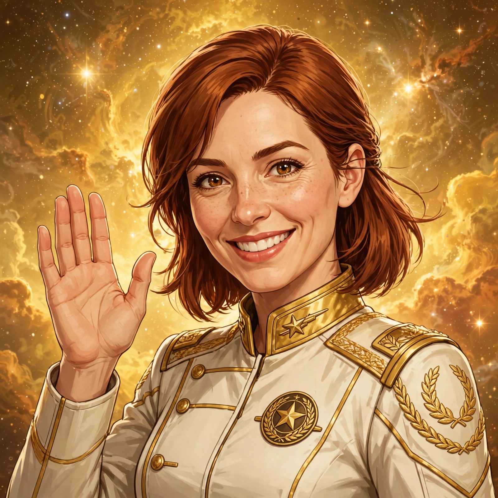 Cheerful portrait of Mara Kest waving hello