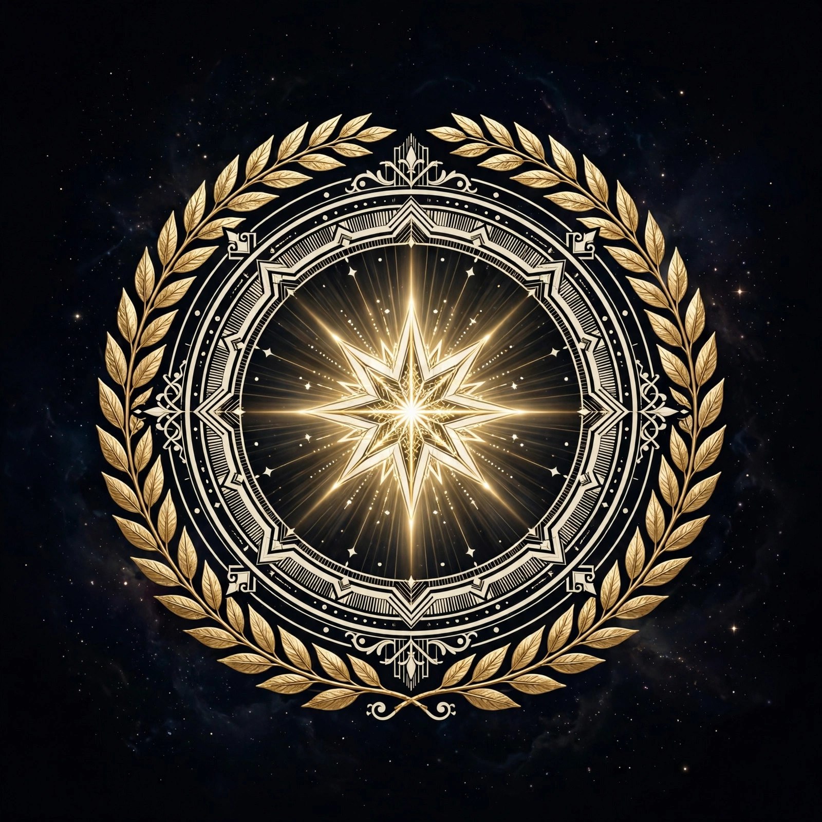 Gold laurel insignia emblem of the StarTeam on deep space black