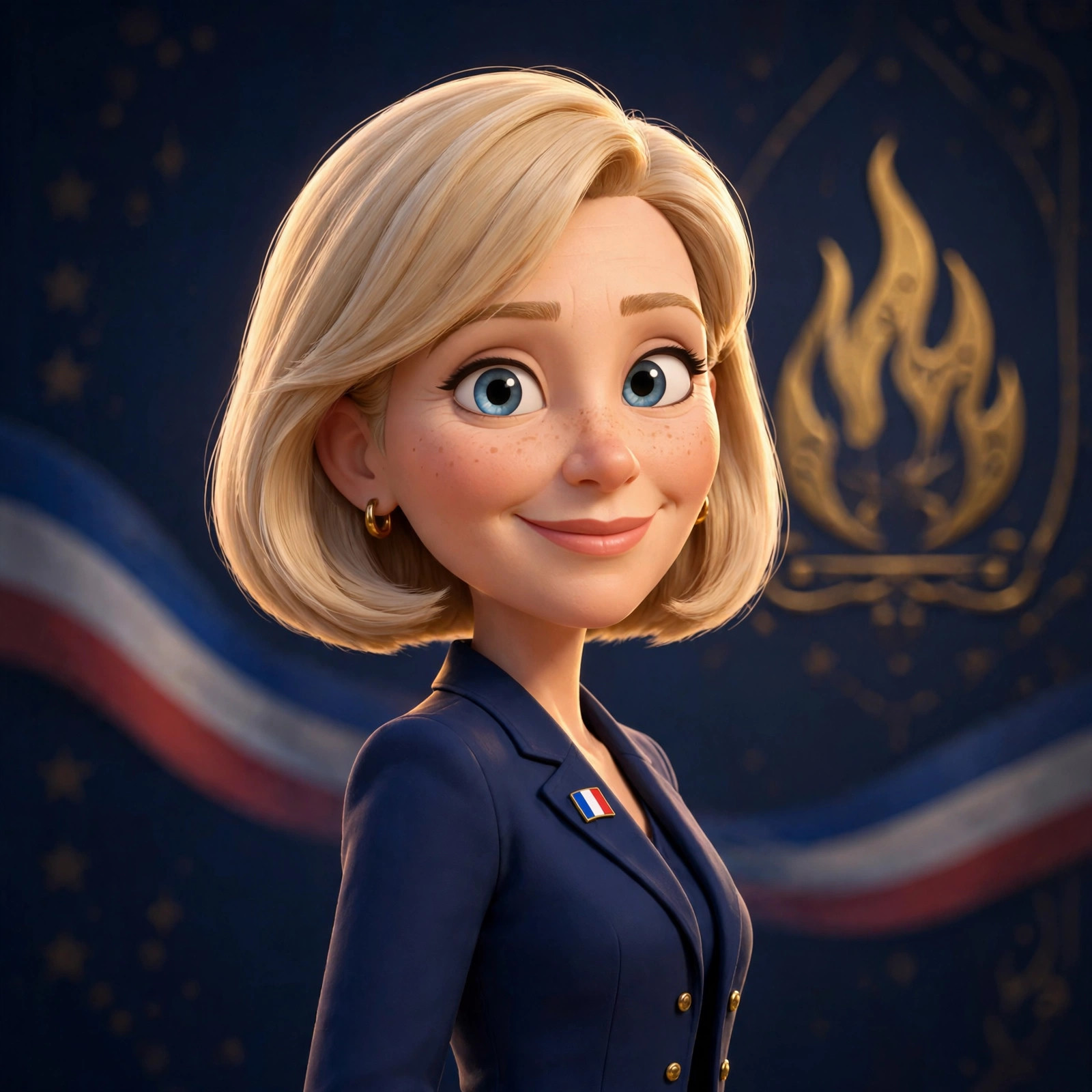 Cartoon caricature portrait of the Le Pen character