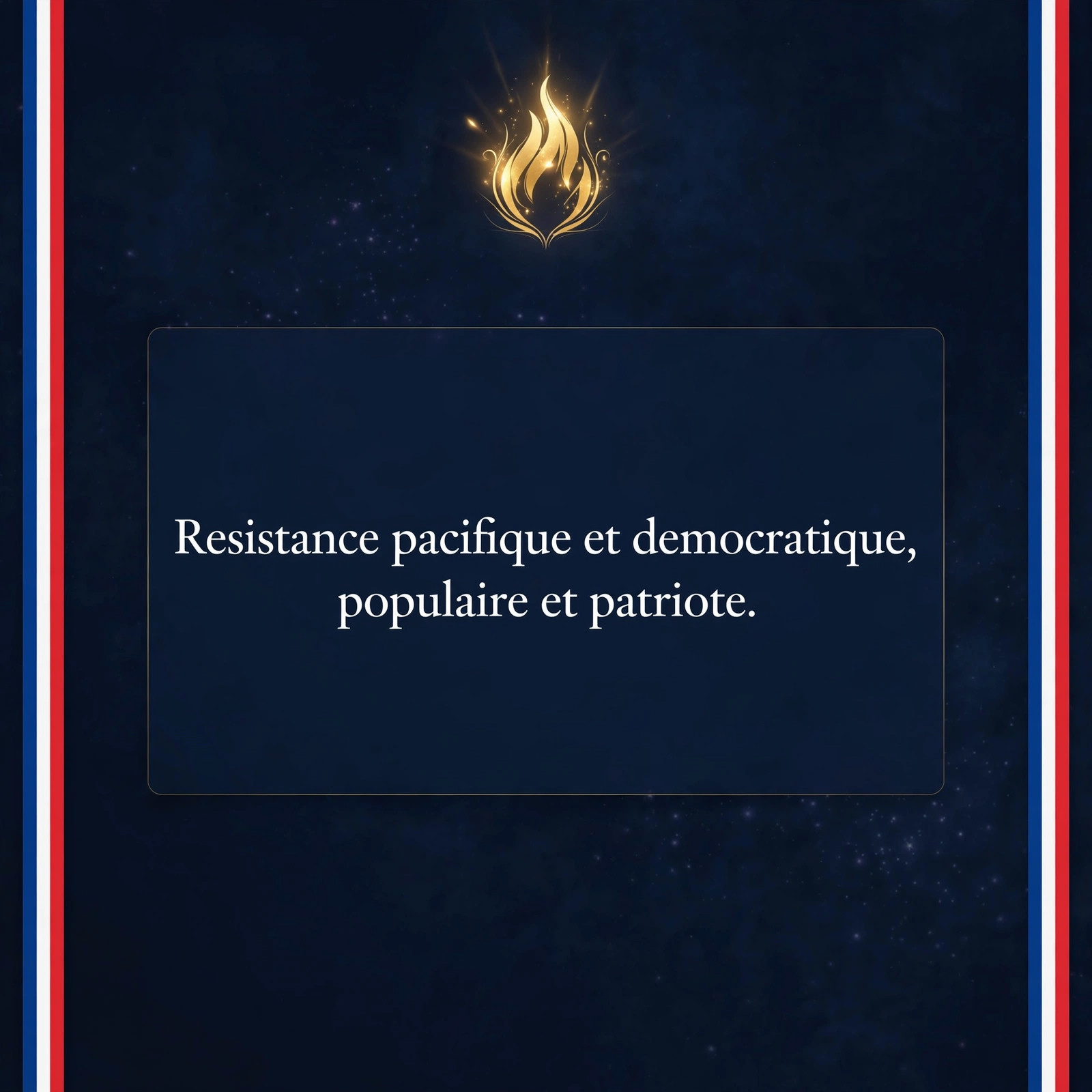 Quote card: Résistance pacifique et démocratique, populaire et patriote — Marine Le Pen, 6 April 2025