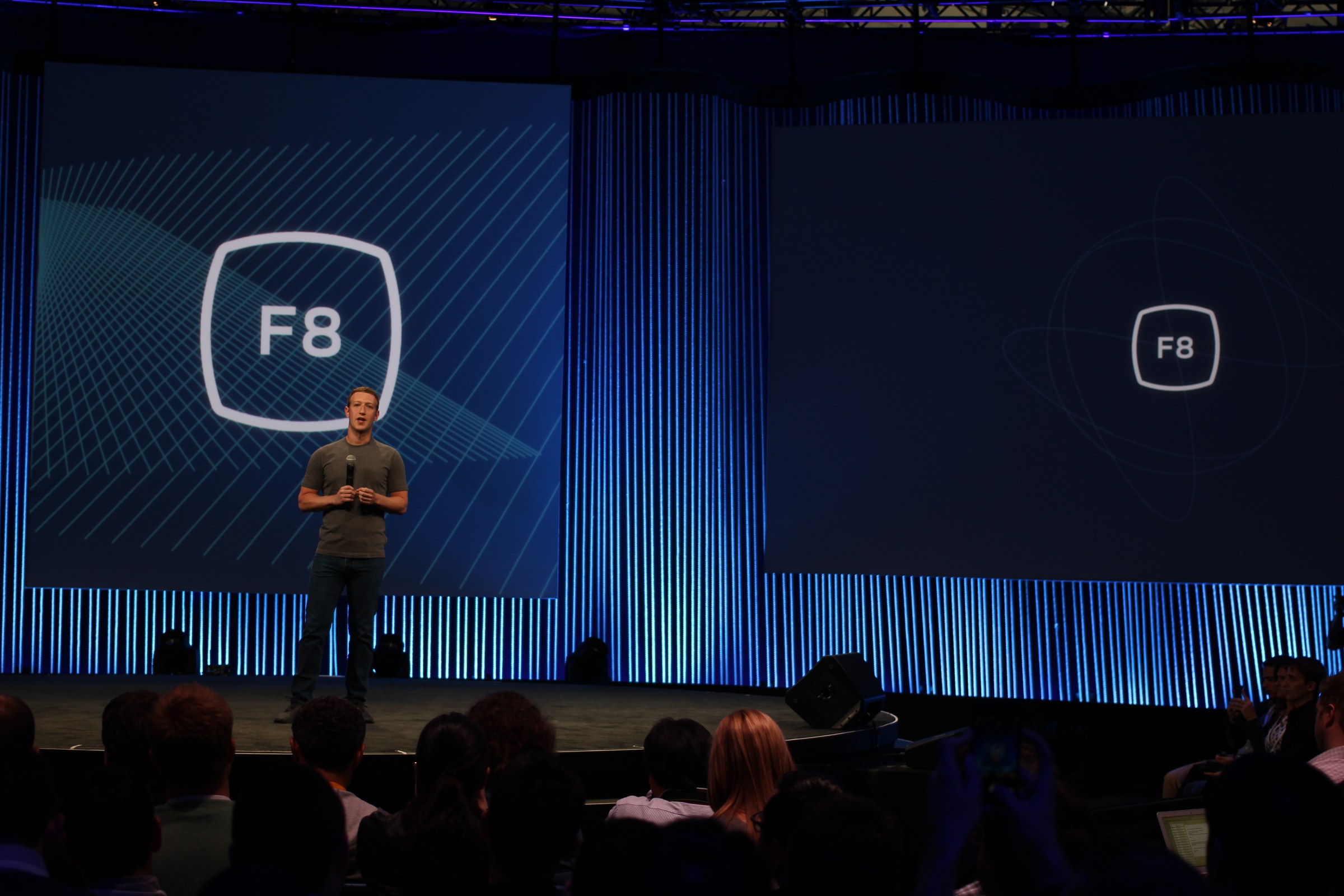 Mark Zuckerberg on stage at F8, 2015