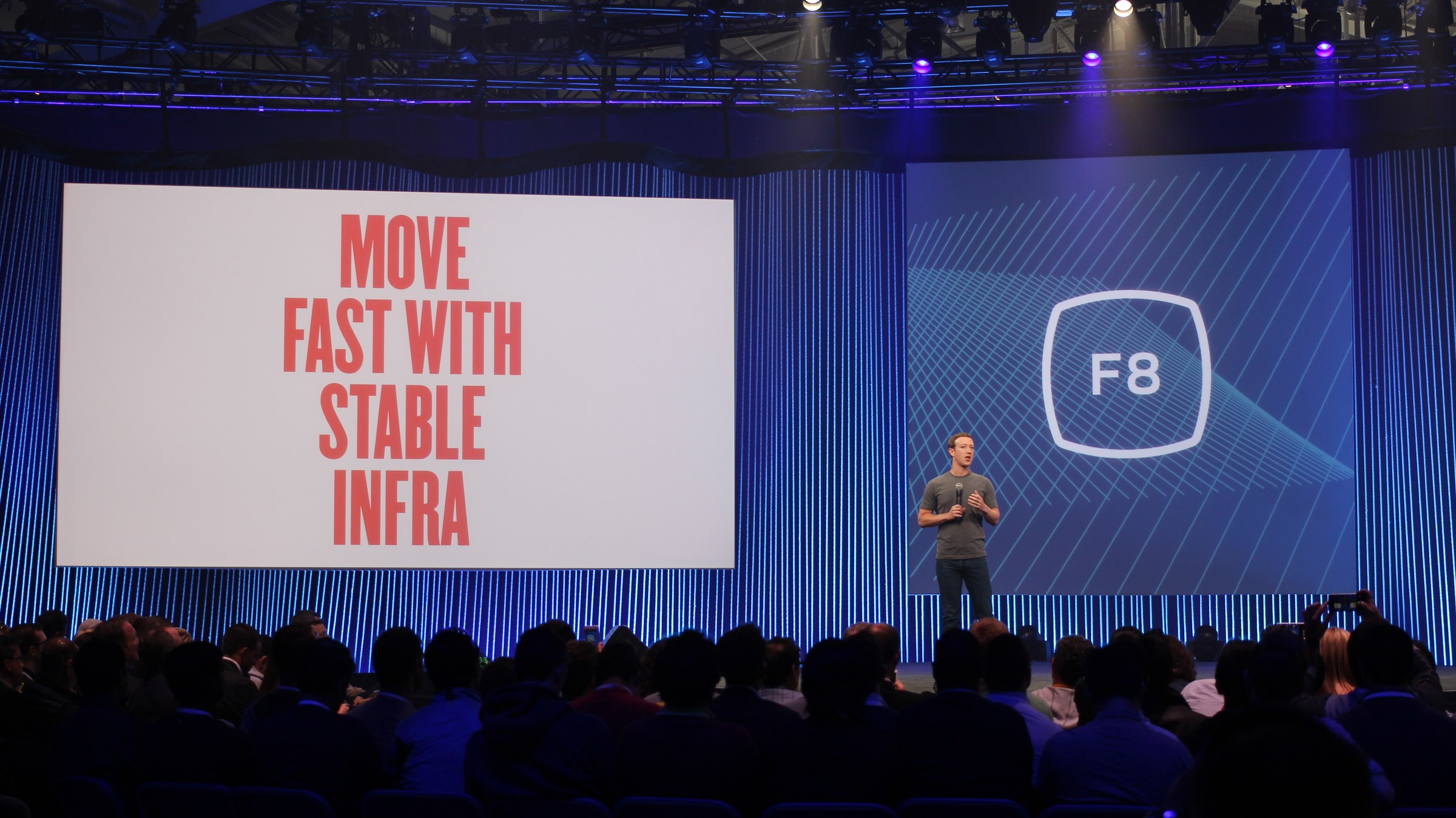 Mark Zuckerberg on stage at F8, 2015