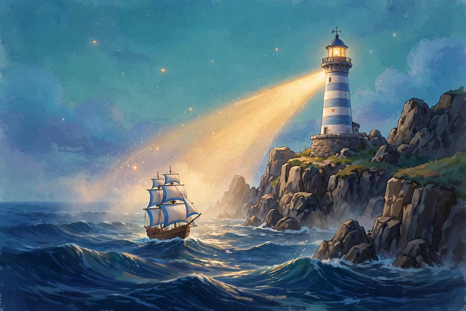 AI-generated dramatization art: lighthouse