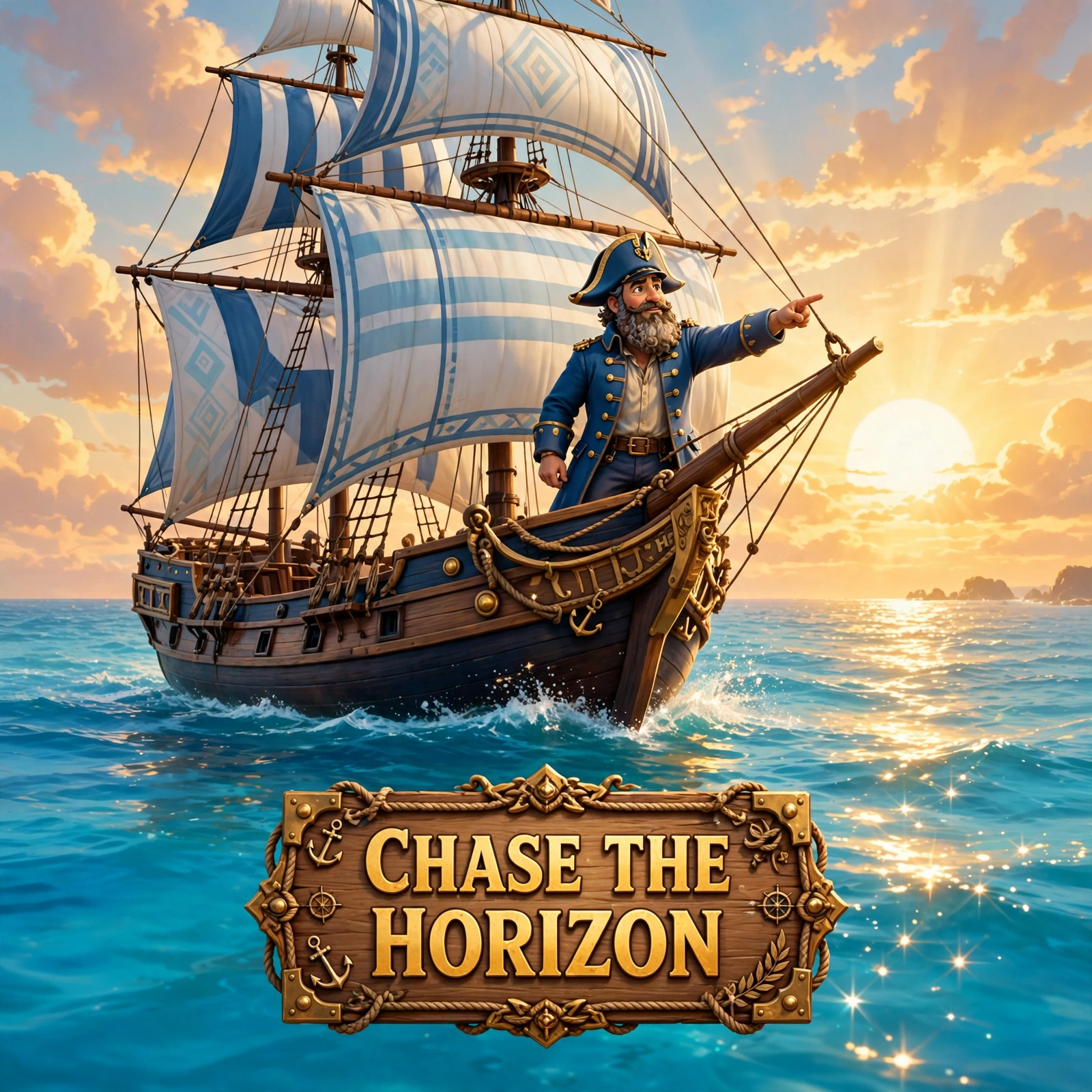 AI-generated dramatization art, social image: CHASE THE HORIZON