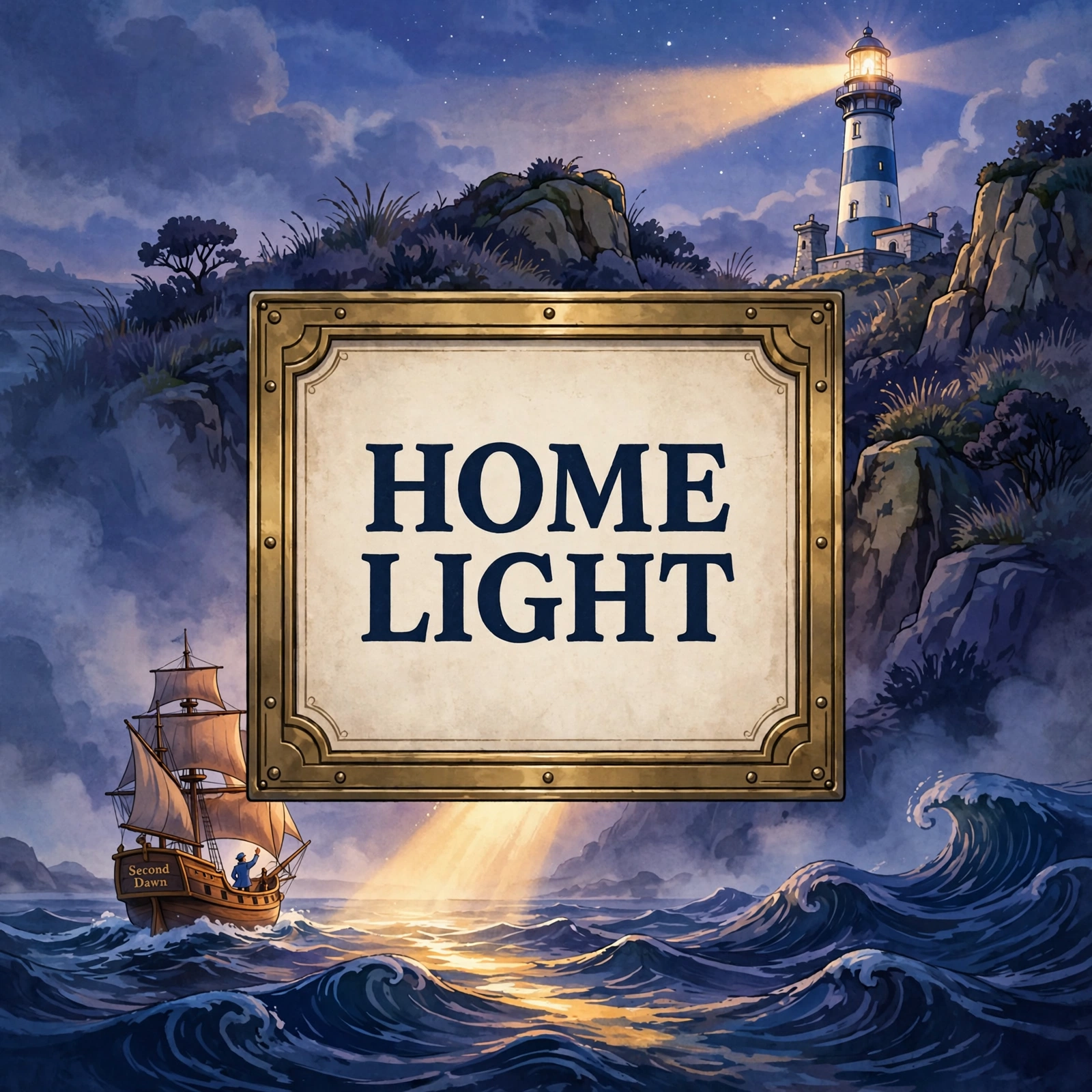 AI-generated dramatization art, social image: HOME LIGHT
