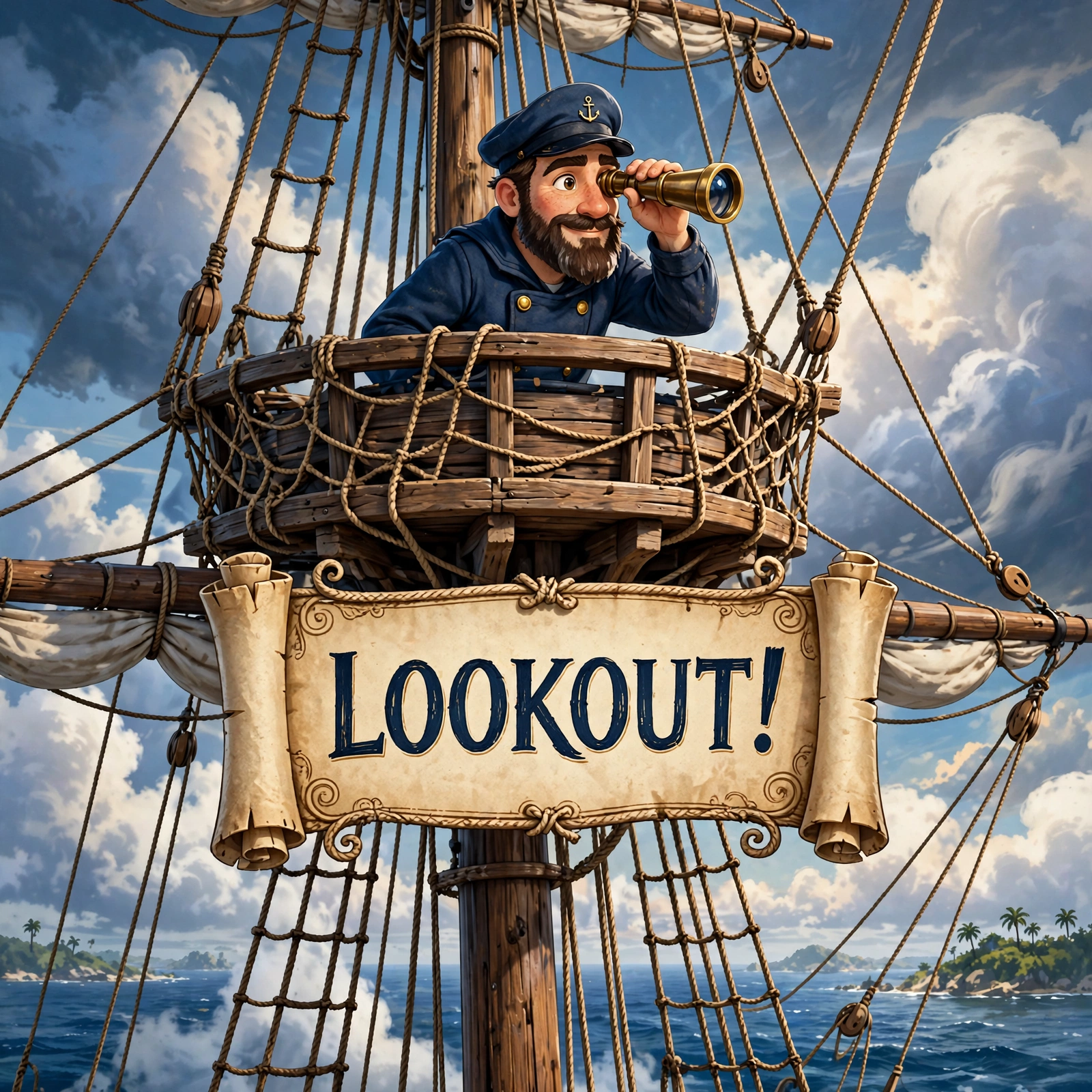 AI-generated dramatization art, social image: LOOKOUT!