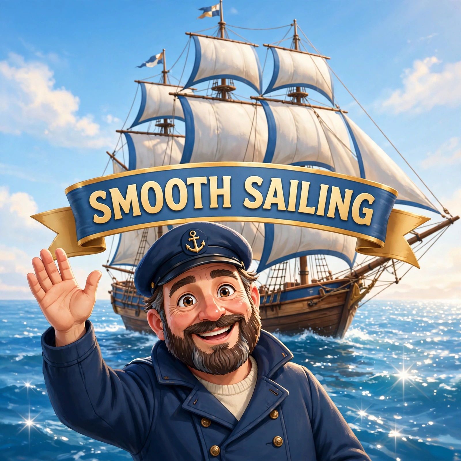 AI-generated dramatization art, social image: SMOOTH SAILING