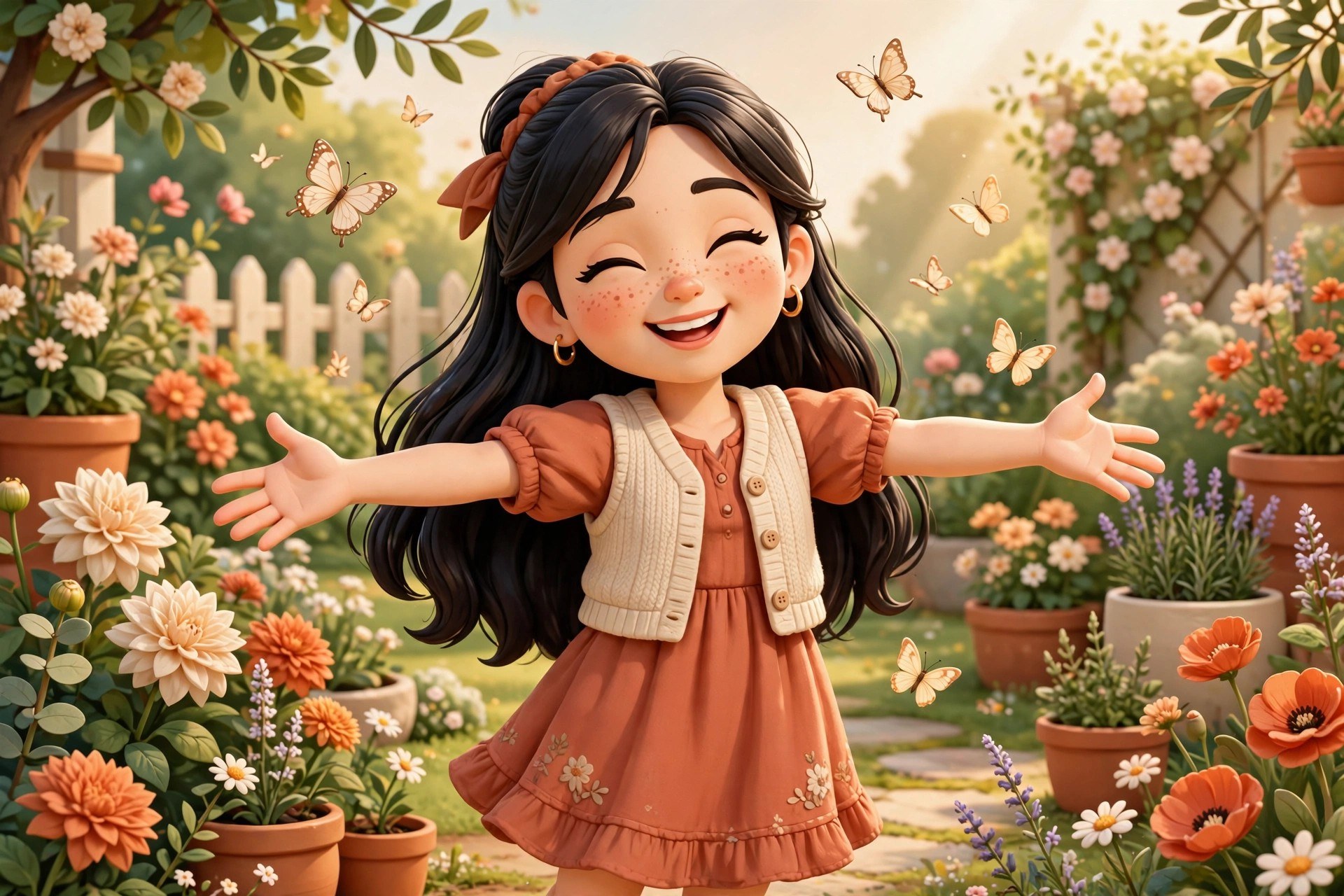 AI-generated illustration of the animated Meghan character welcoming viewers, in the Vizlings character style