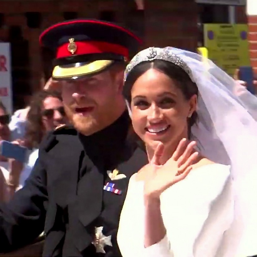 The Duke and Duchess of Sussex in the carriage procession through Windsor on their wedding day, 19 May 2018