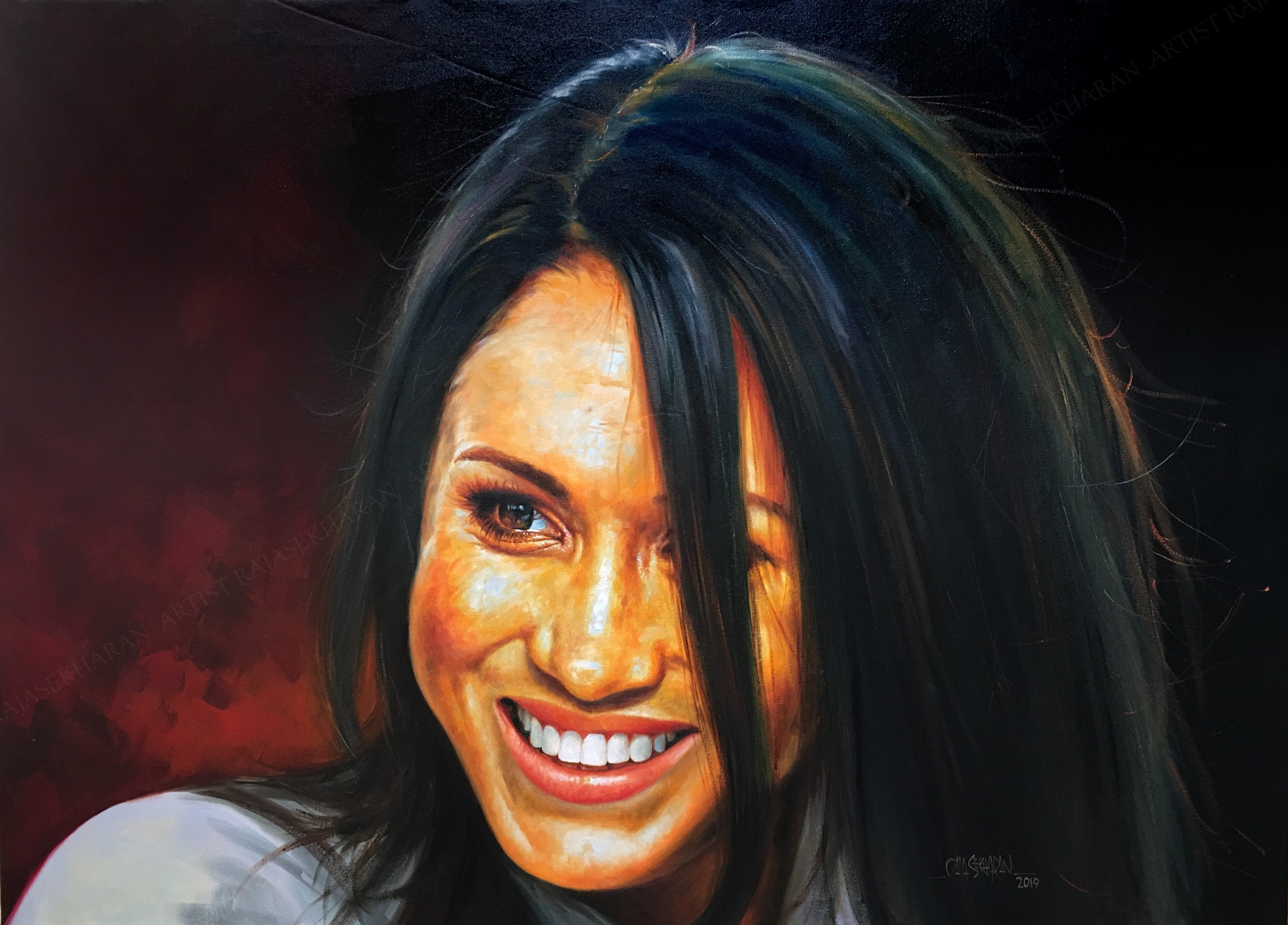 Oil painting of Meghan, Duchess of Sussex, by Rajasekharan Parameswaran, 2019