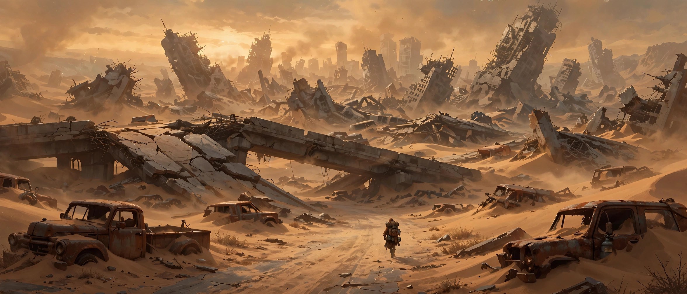AI-generated panorama of the Ruins at dusk