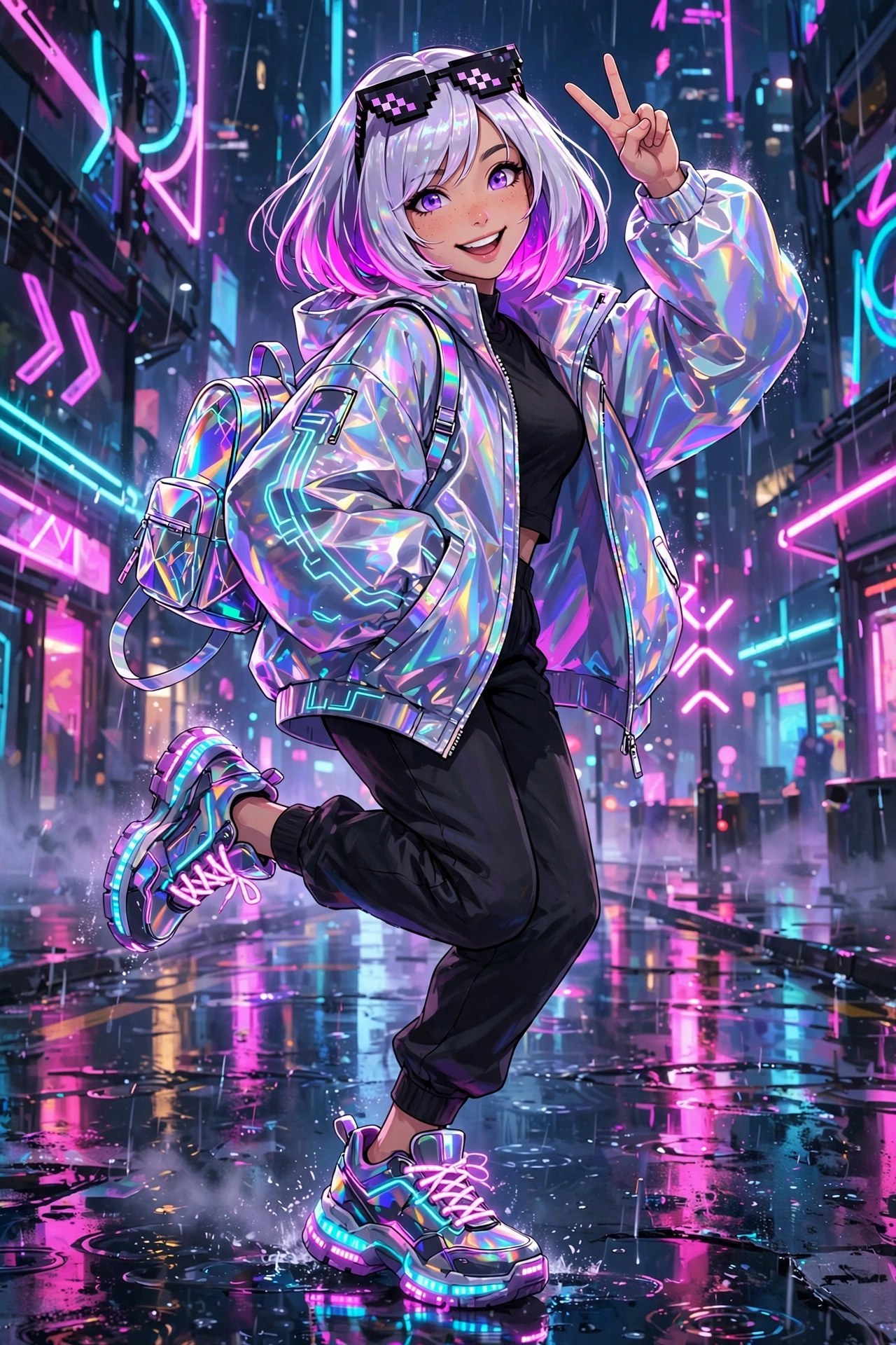 Mina Vega in neon street-pop fashion