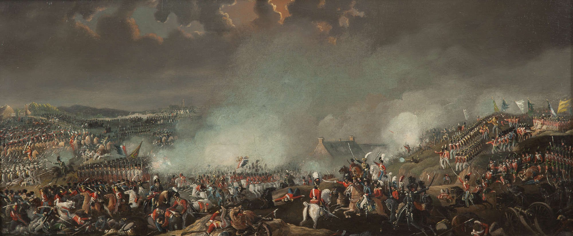 William Sadler II's panoramic painting of the Battle of Waterloo: dense smoke, cavalry and infantry across the field on 18 June 1815