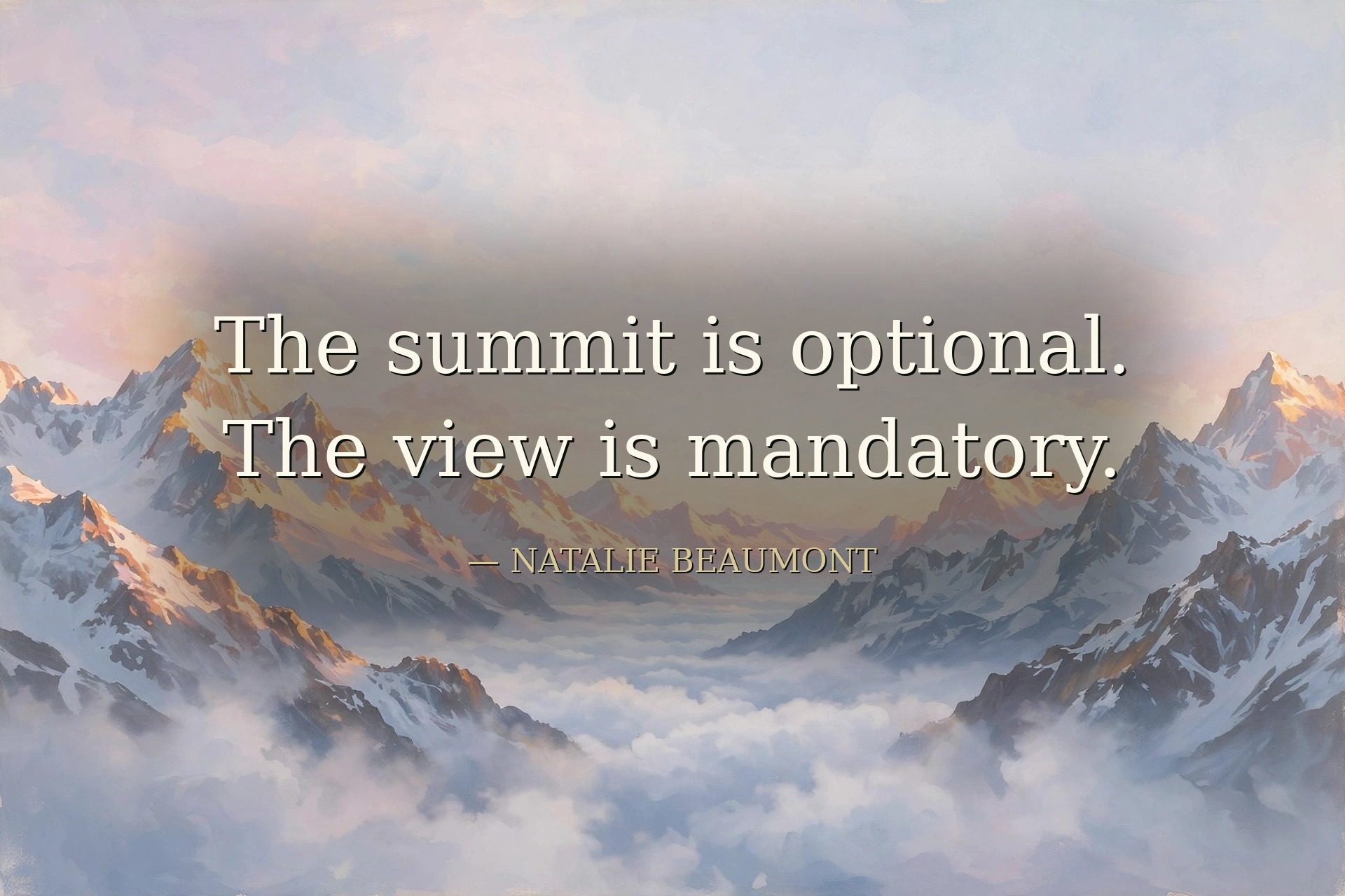 AI-generated quote card: alpenglow sunrise over snowy peaks