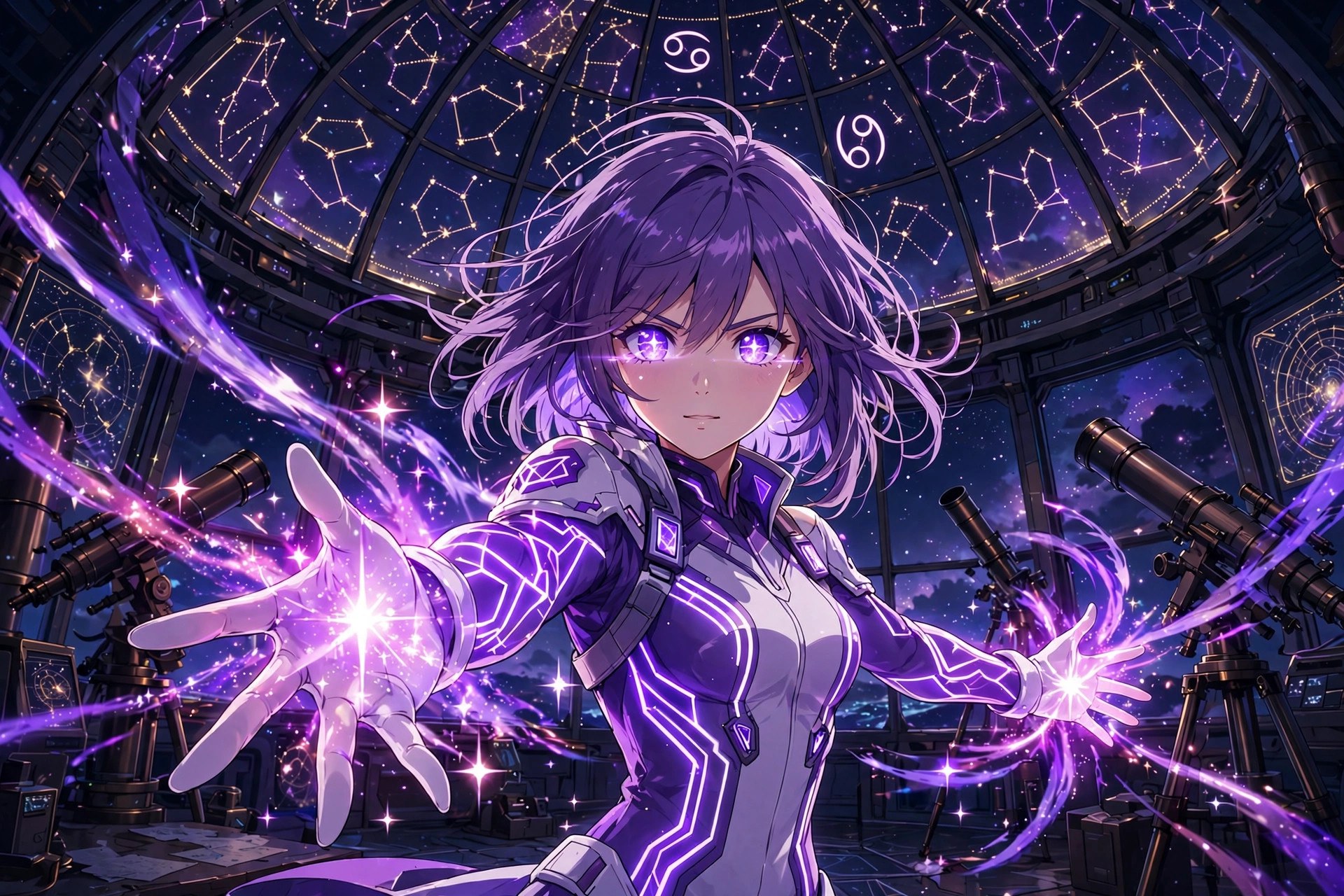 AI-generated scene of the violet palette in action
