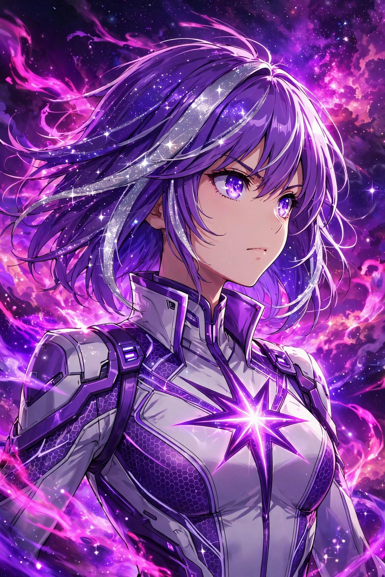 AI-generated portrait of Neris Sen, the star violet girl