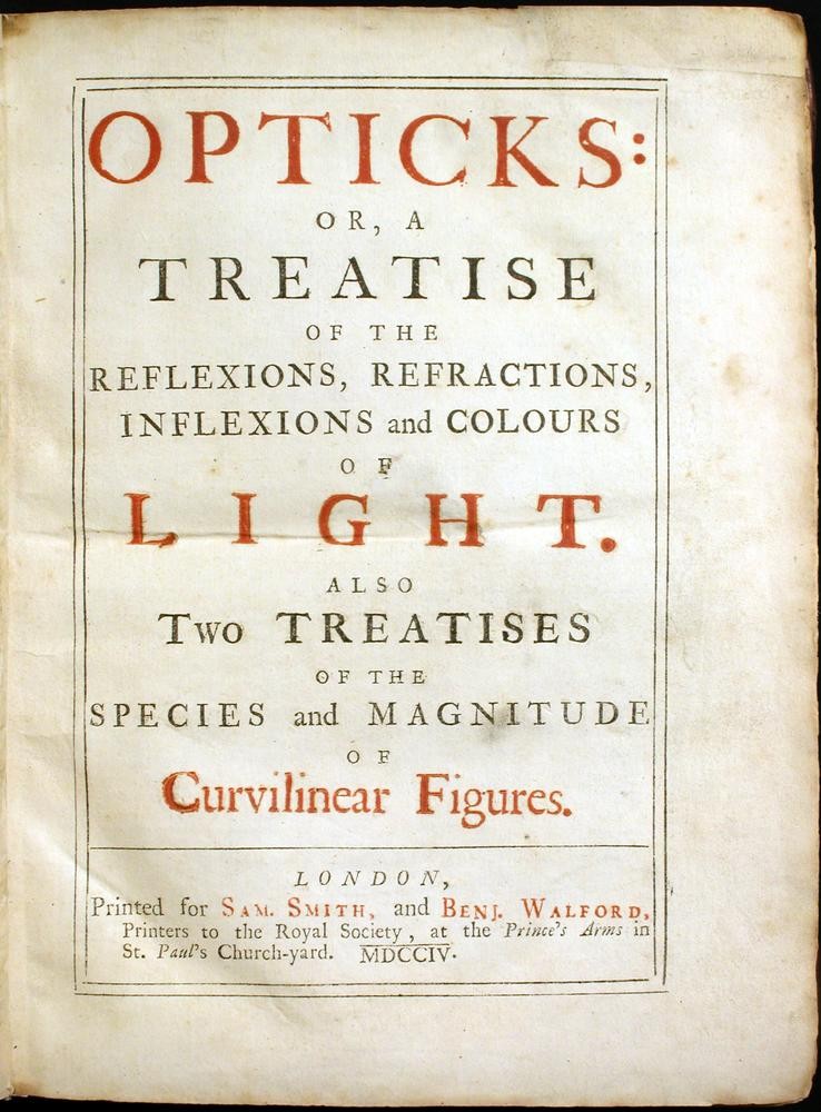 Title page of Newton's Opticks, London, 1704