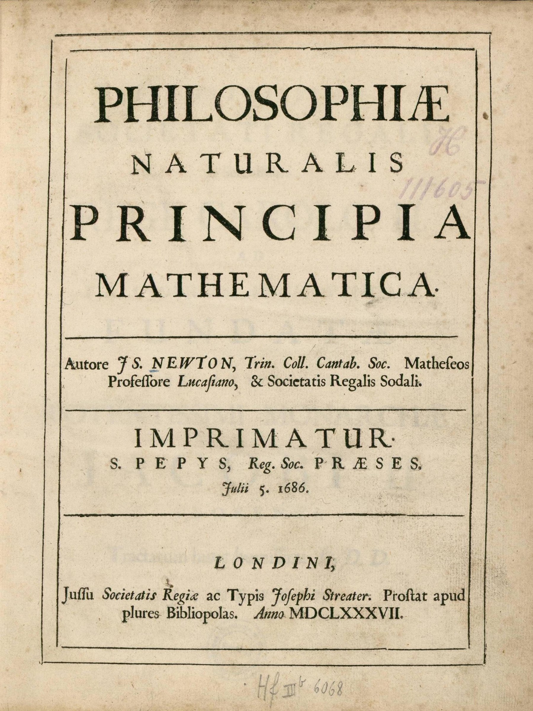 Title page detail of the first edition of Newton's Principia