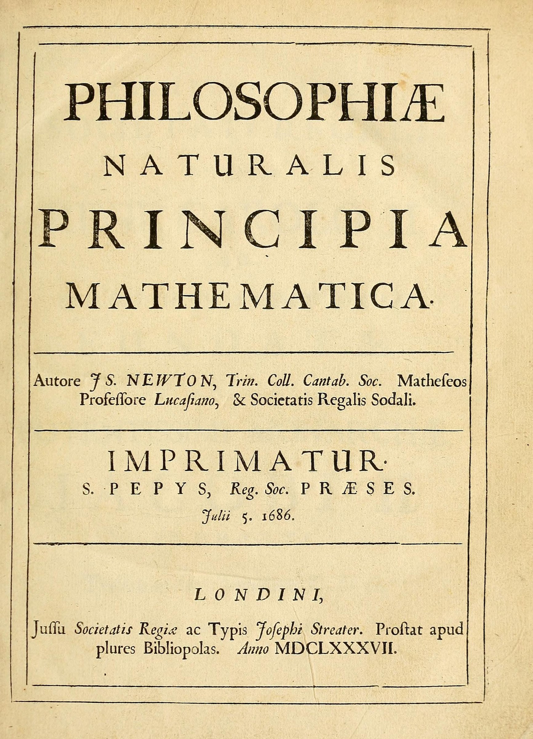 Title page of the first edition of Newton's Philosophiae Naturalis Principia Mathematica, London, 1687