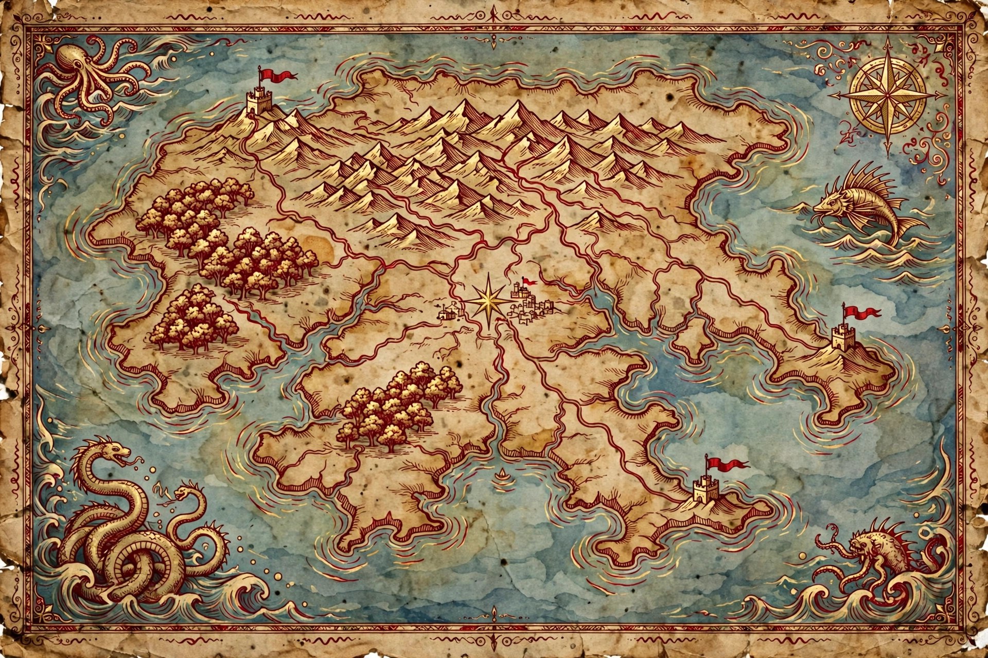 AI-generated dramatization: a stylized map of the kingdom of Valdris