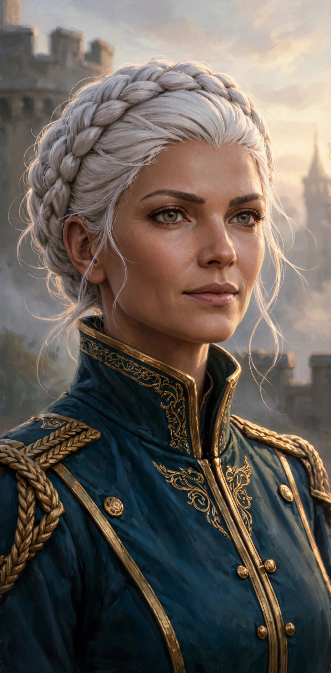 AI-generated dramatization: close portrait of the Noble Commander