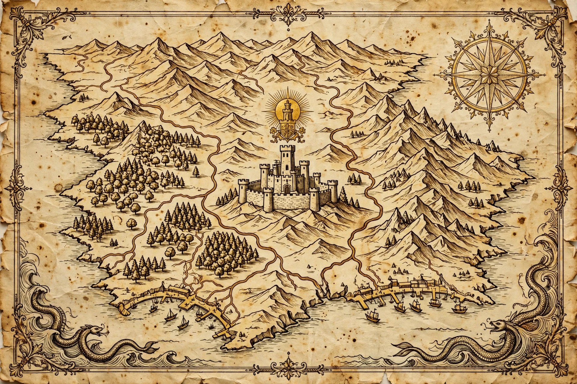 AI-generated dramatization: the realm of Valdris from above