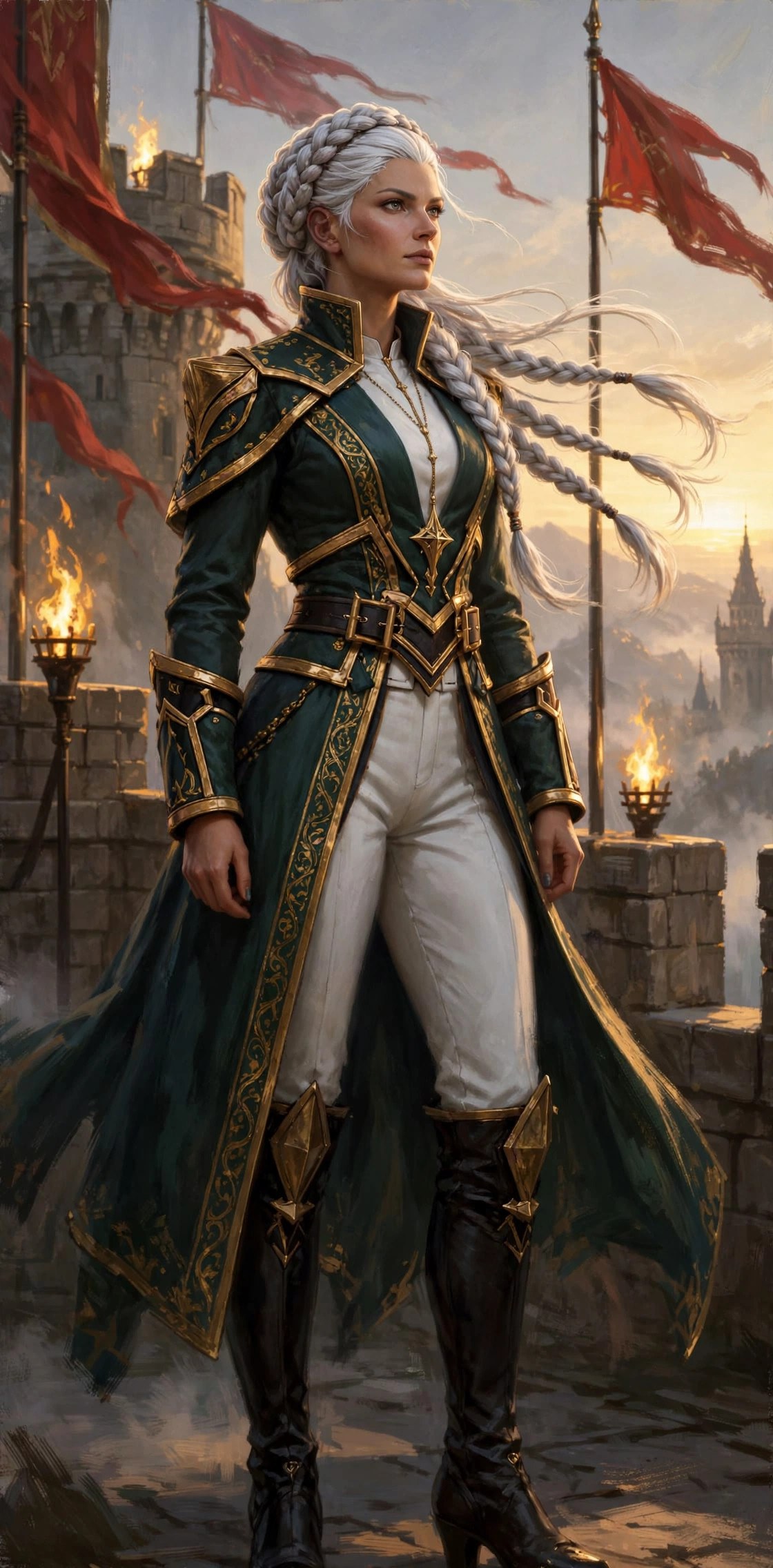 AI-generated dramatization: portrait of the Noble Commander at dawn