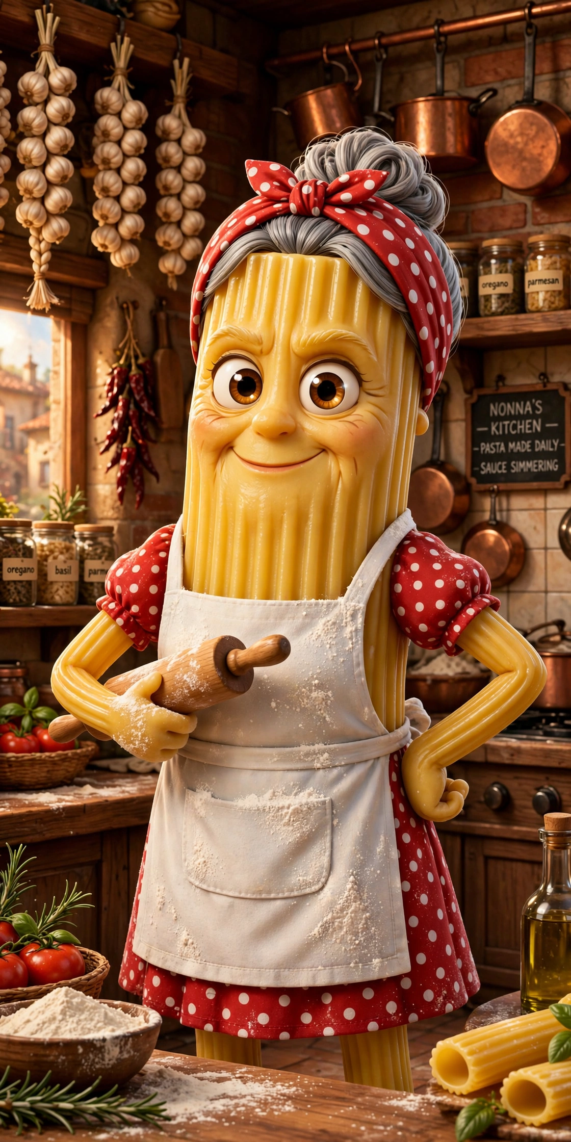 AI-generated dramatization: portrait of Nonna Rigatoni