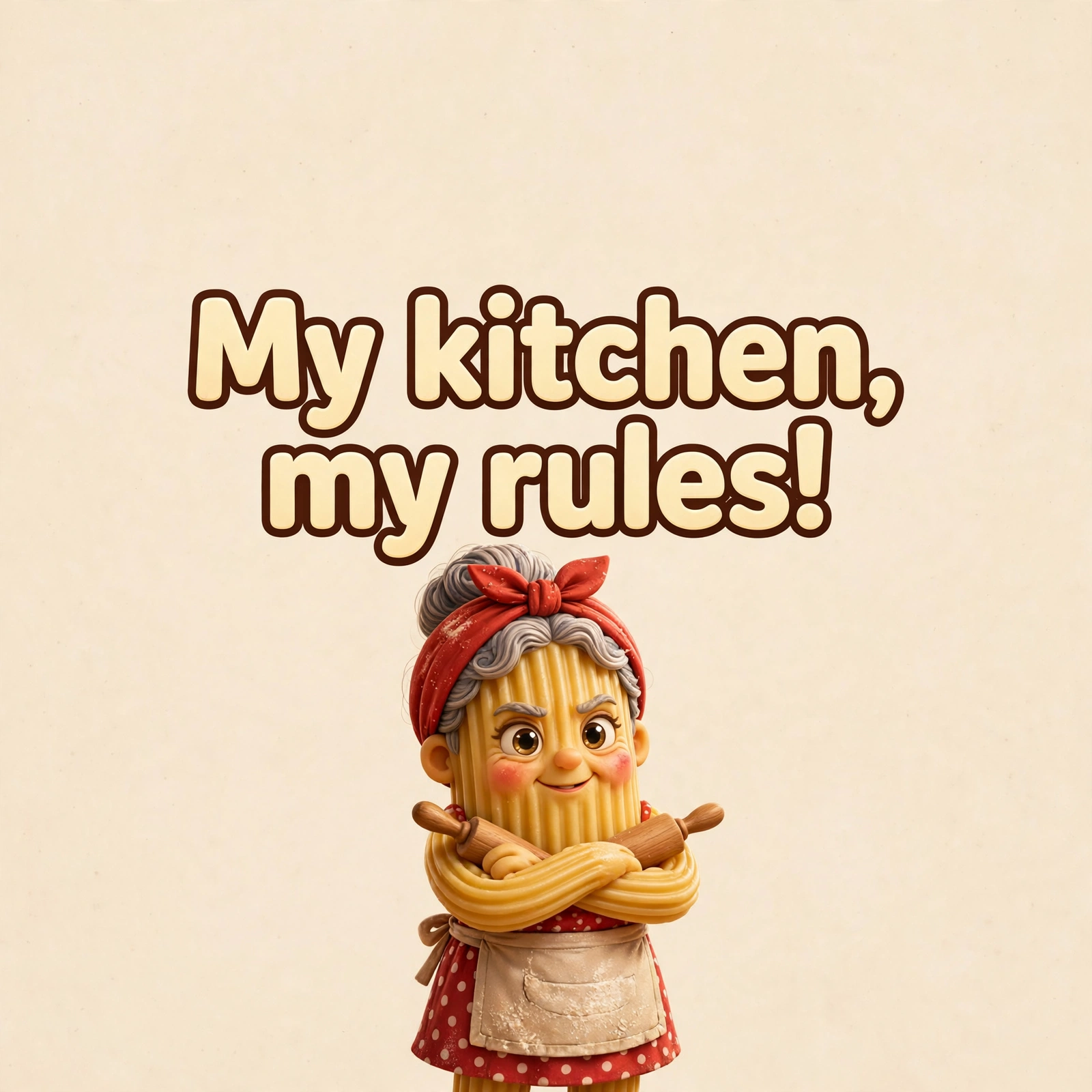 AI-generated dramatization: Nonna Rigatoni social card — My kitchen, my rules!