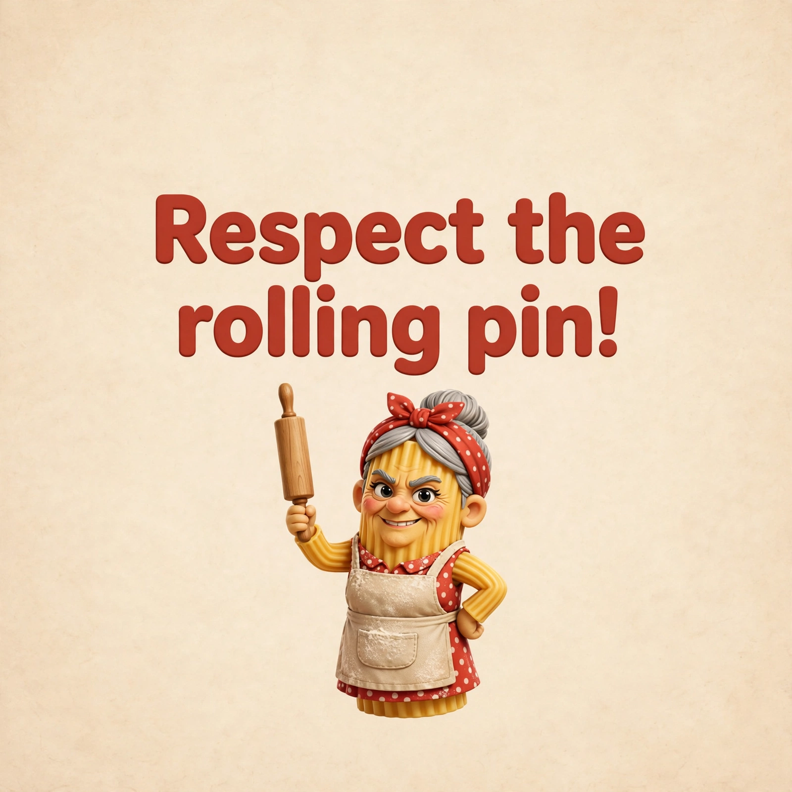 AI-generated dramatization: Nonna Rigatoni social card — Respect the rolling pin!