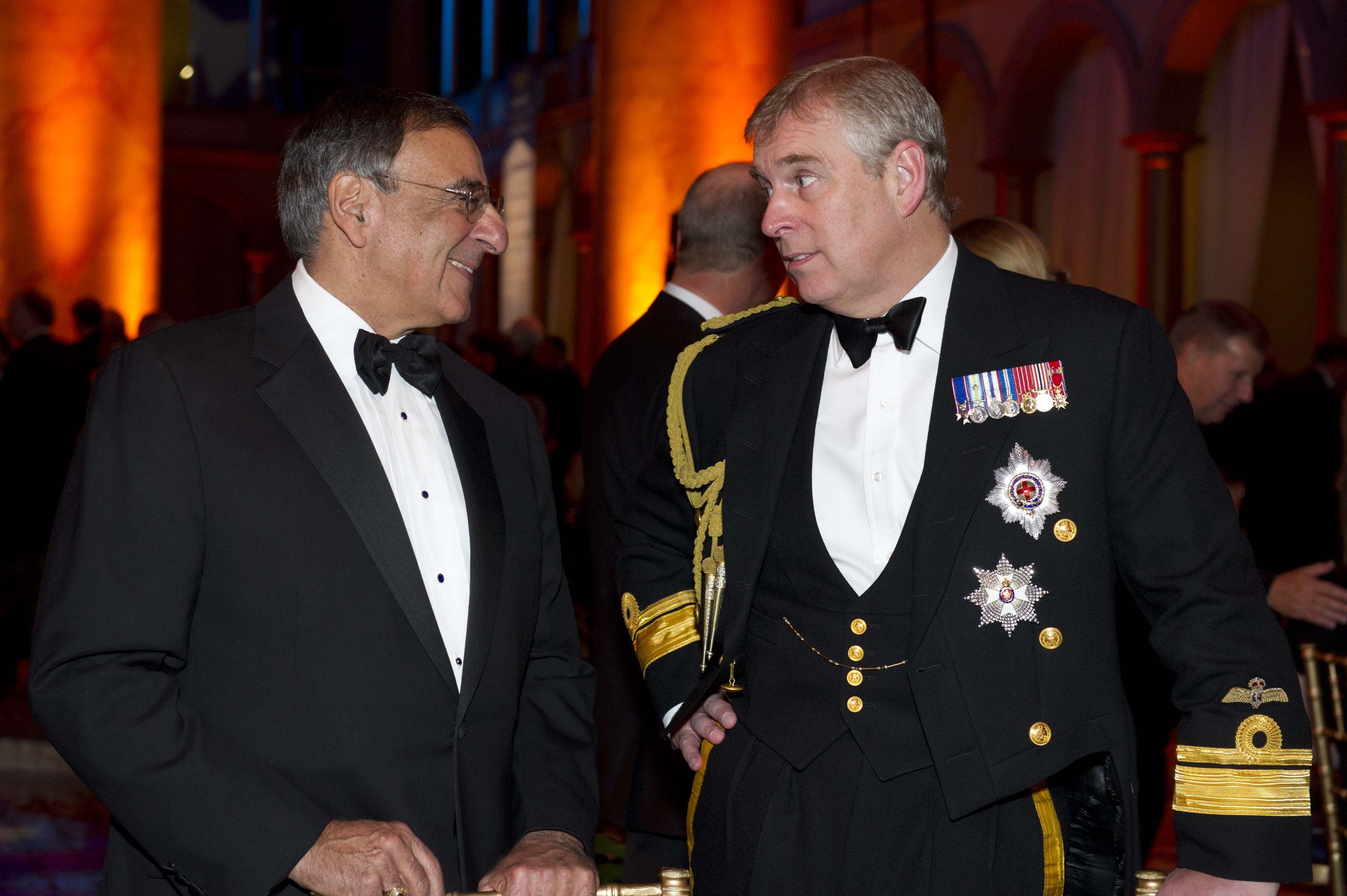Prince Andrew with US Secretary of Defense Leon Panetta at the 2011 centenary of naval aviation commemoration