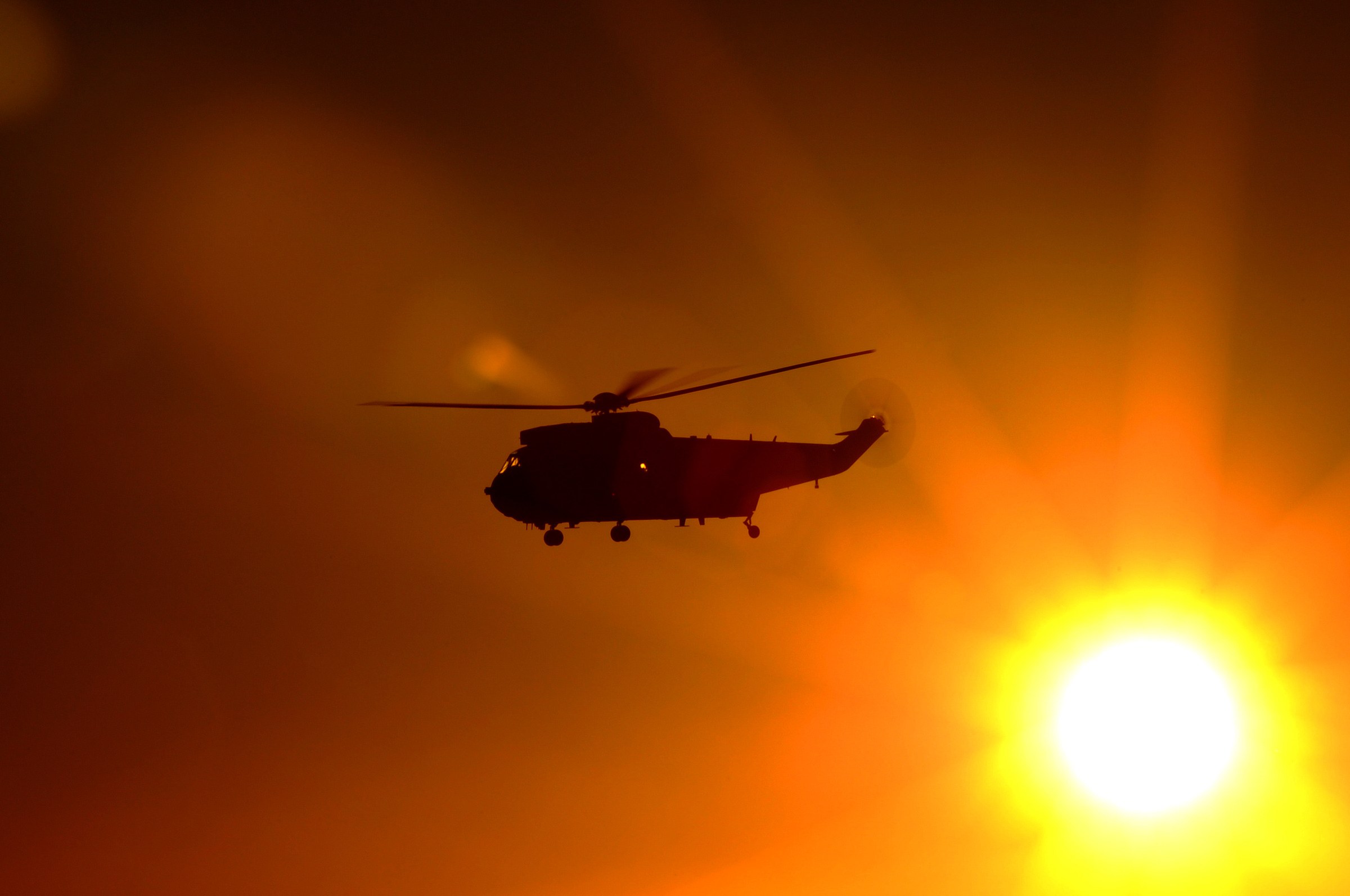 A Royal Navy Sea King helicopter in flight