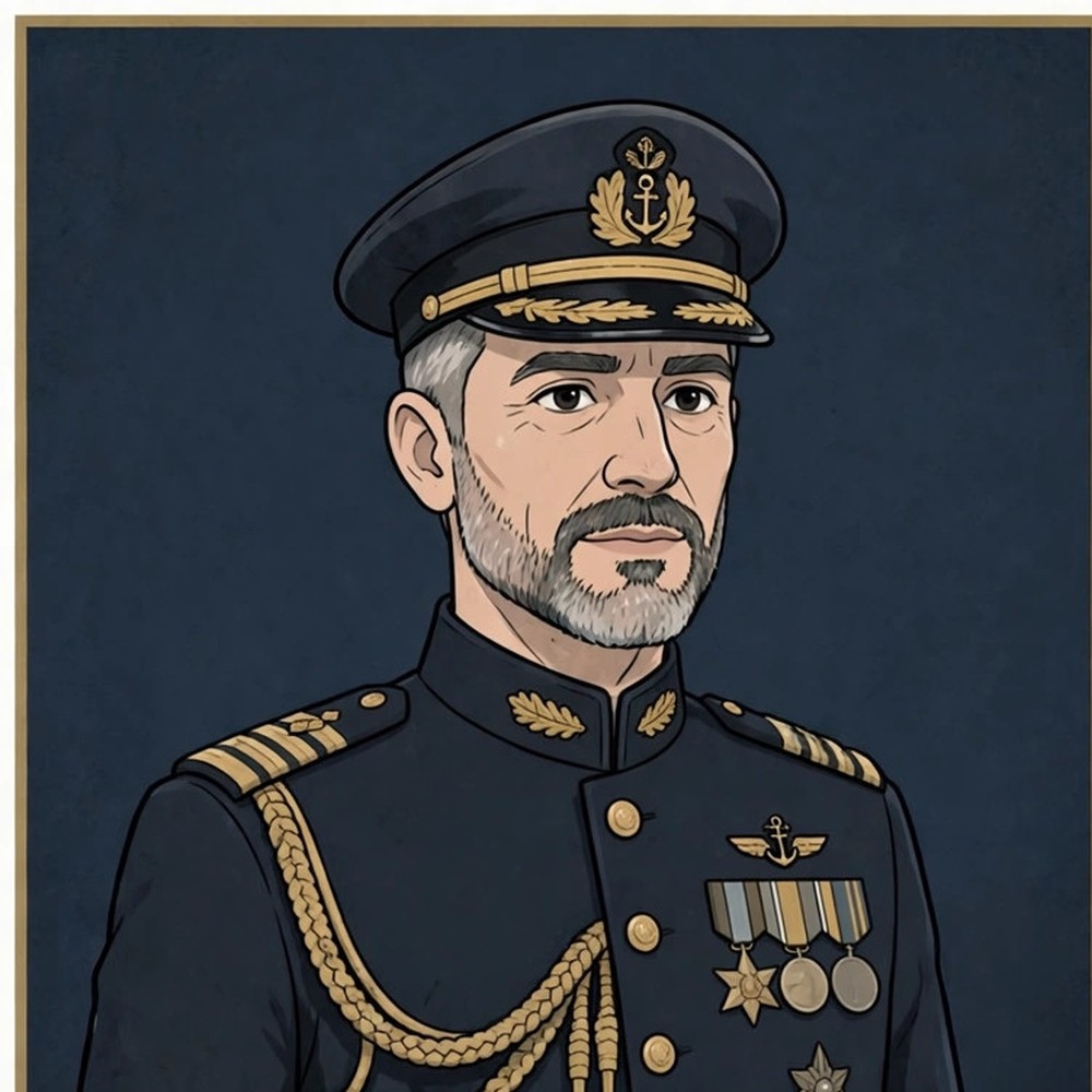 AI-generated stylized portrait of the animated character in naval dress uniform