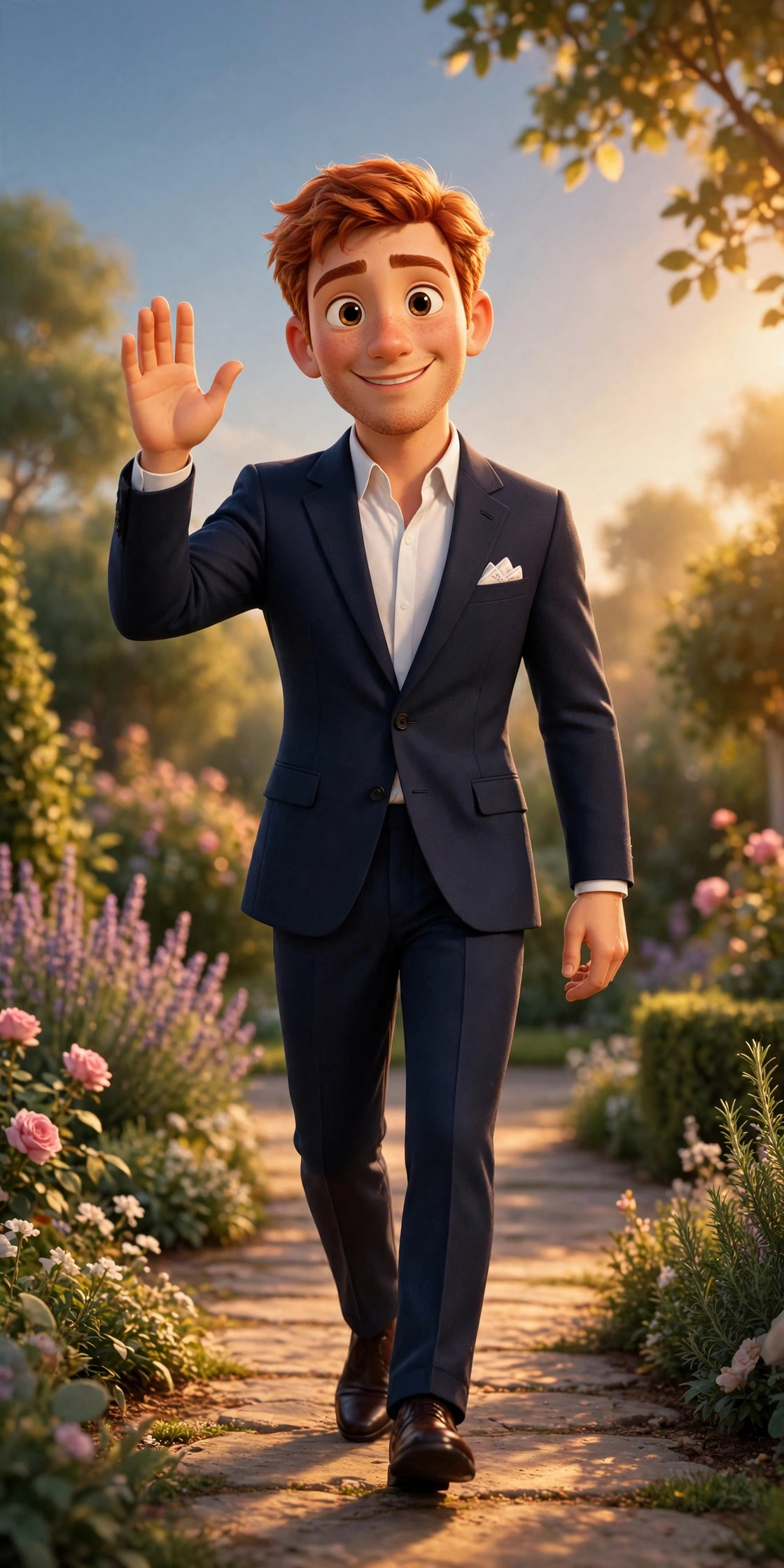 AI-generated portrait of the animated Prince Harry character waving hello, in the Vizlings character style