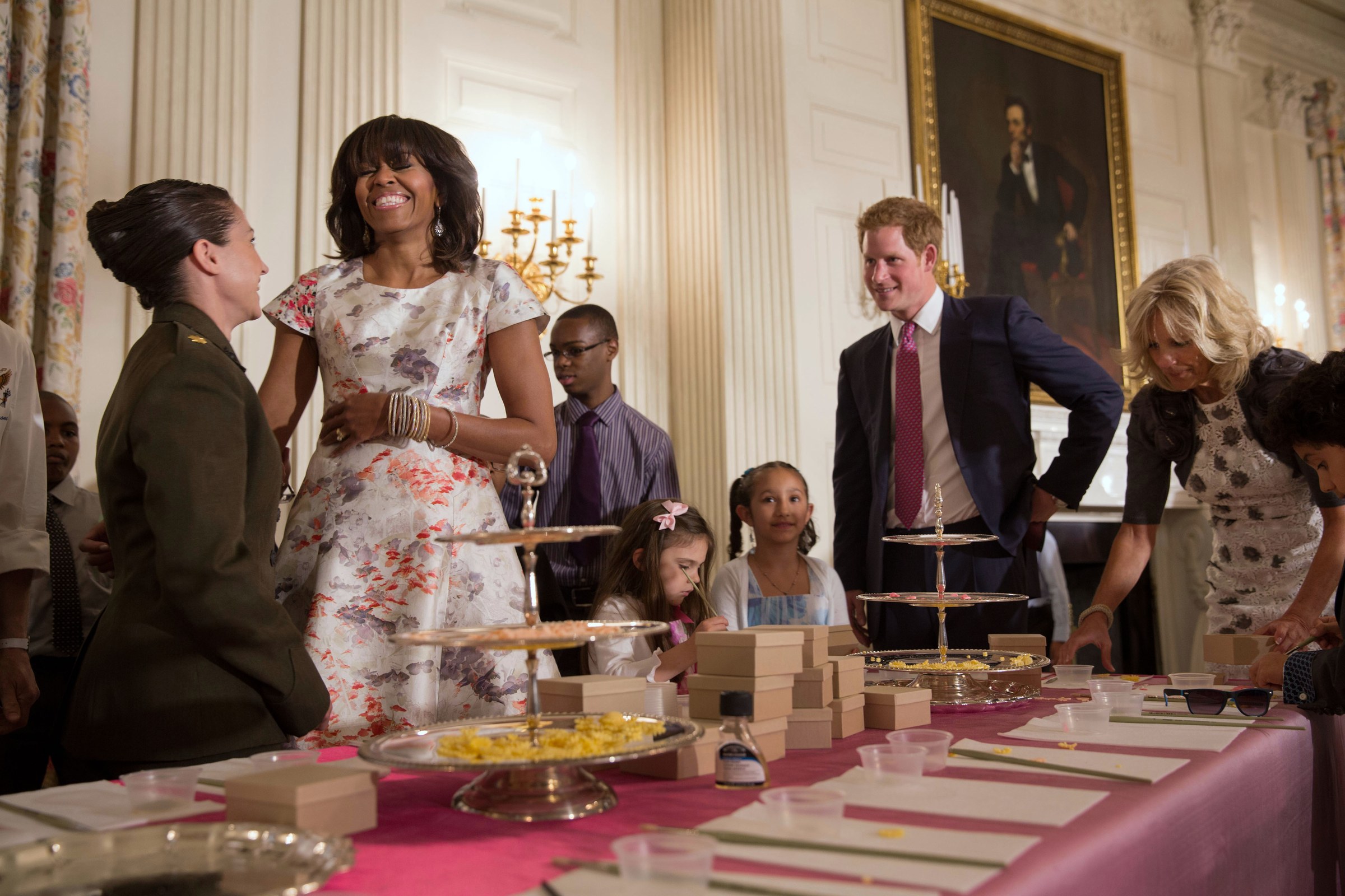 Michelle Obama, Prince Harry and Jill Biden with military children at the White House, 2013
