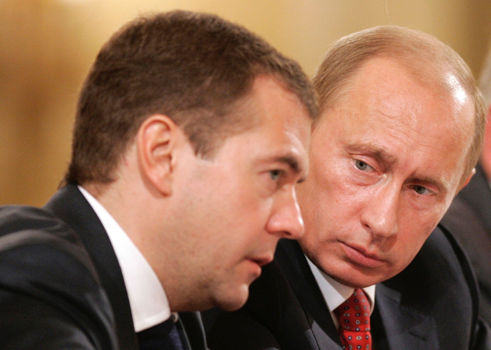 Photograph of Vladimir Putin with Dmitry Medvedev