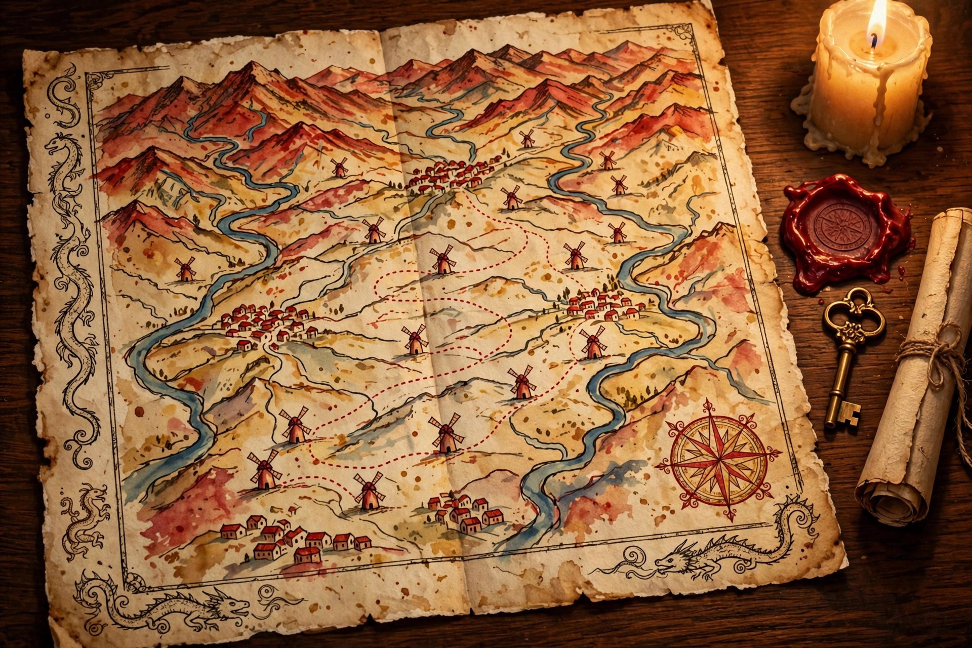 A parchment map marked with dates and routes