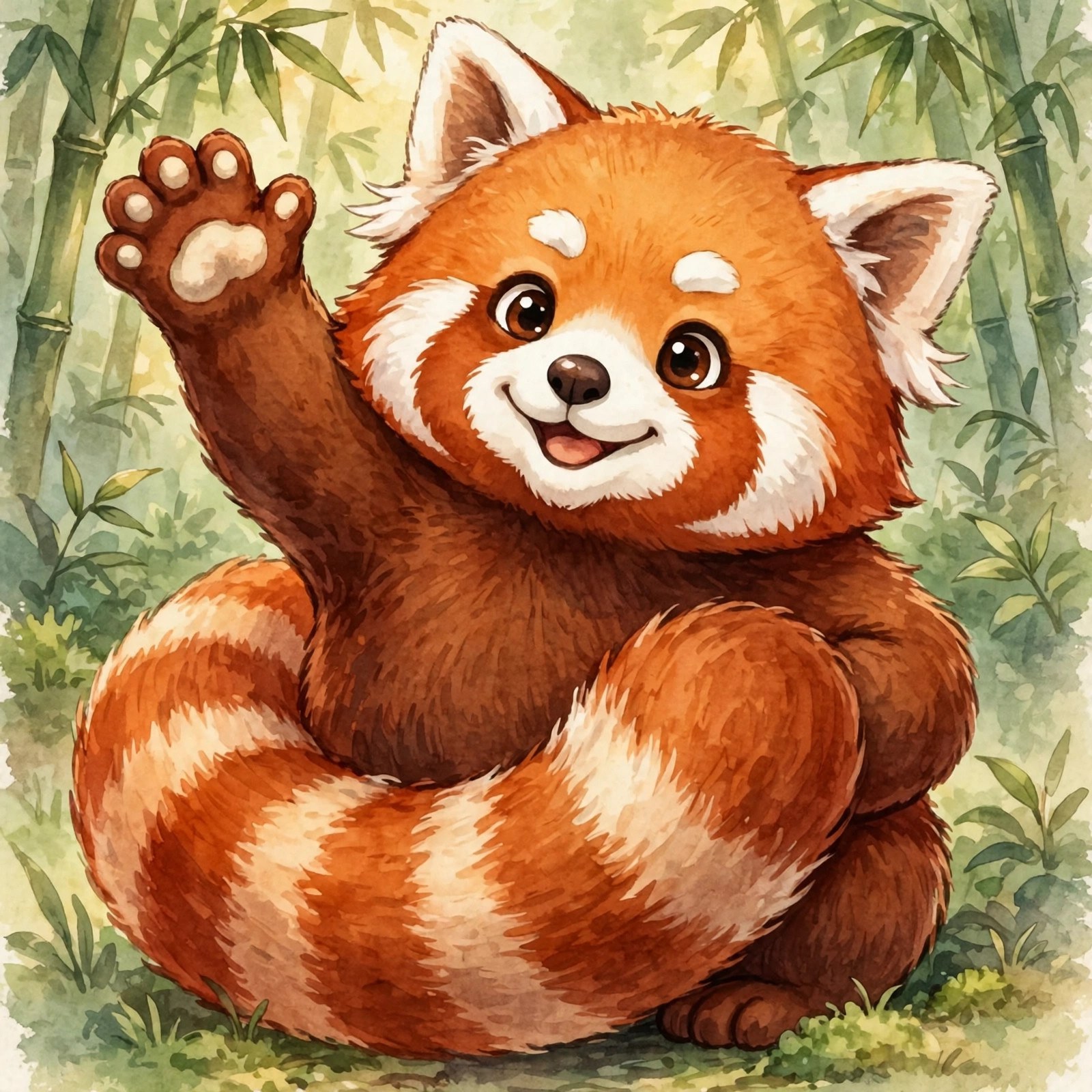 red panda waving hello
