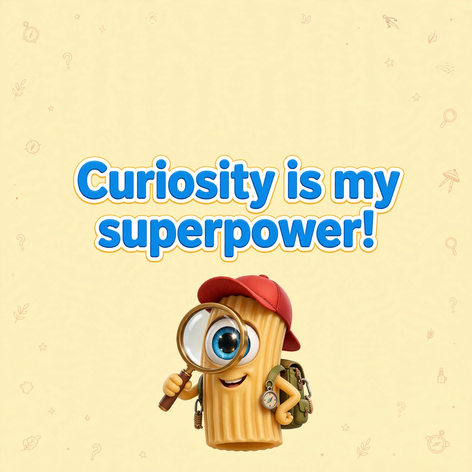 AI-generated dramatization: Ricky Macaroni social card — Curiosity is my superpower!