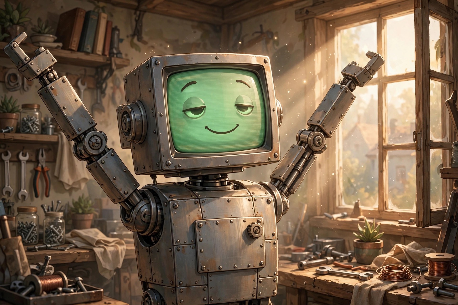 AI-generated dramatization art: Rivet waking up